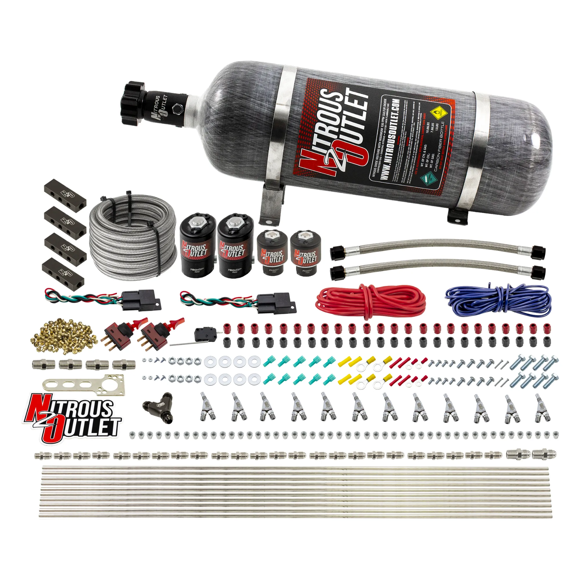 Nitrous Outlet 6 Cylinder Dual Stage Direct Port System - Two .122 Nitrous Solenoids/Two .177 Fuel Solenoids/Distribution ...