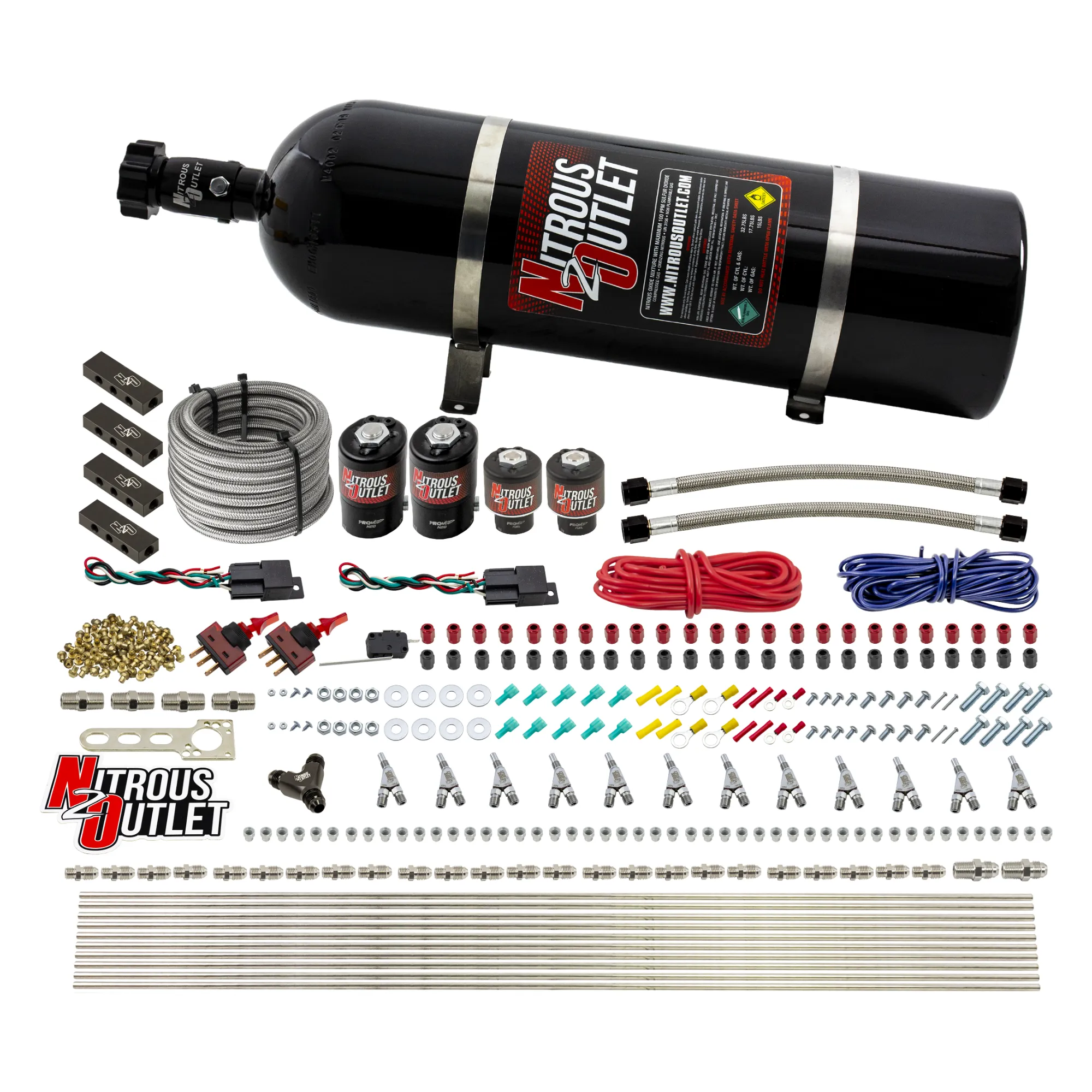 Nitrous Outlet 6 Cylinder Dual Stage Direct Port System - Two .122 Nitrous Solenoids/Two .177 Fuel Solenoids/Distribution ...