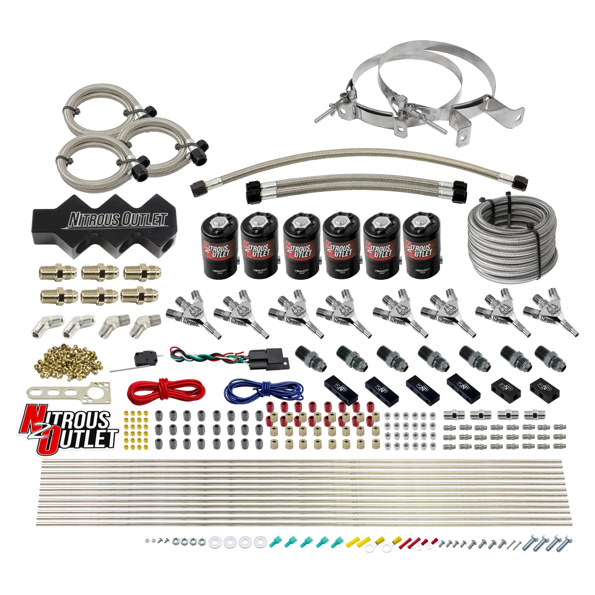 Nitrous Outlet Dry 8 Cylinder Three Stage Direct Port System - Three .112 Nitrous Solenoids/Trident Distribution Blocks/ T...