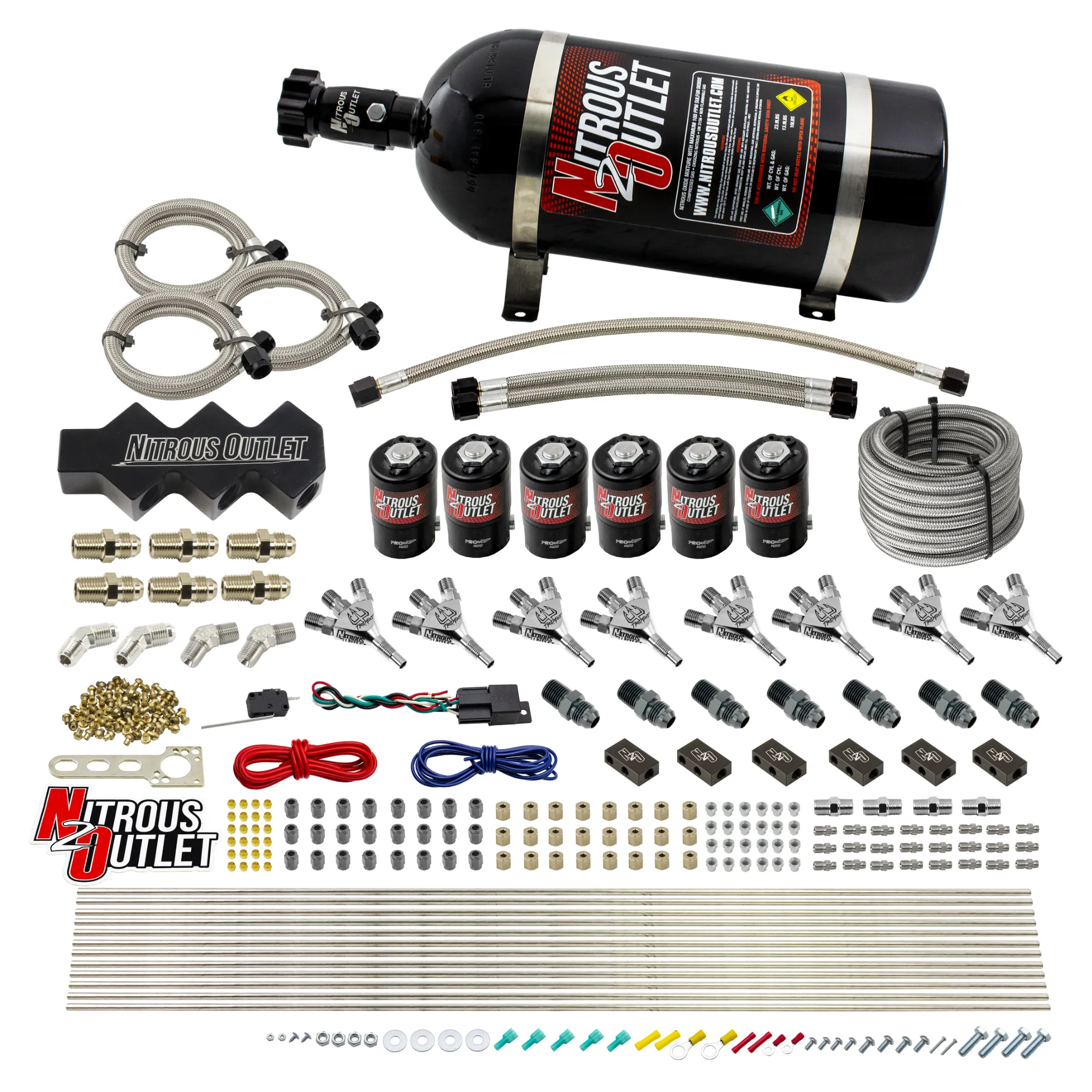 Nitrous Outlet Dry 8 Cylinder Three Stage Direct Port System - Three .112 Nitrous Solenoids/1 In 4 Out Distribution Blocks...