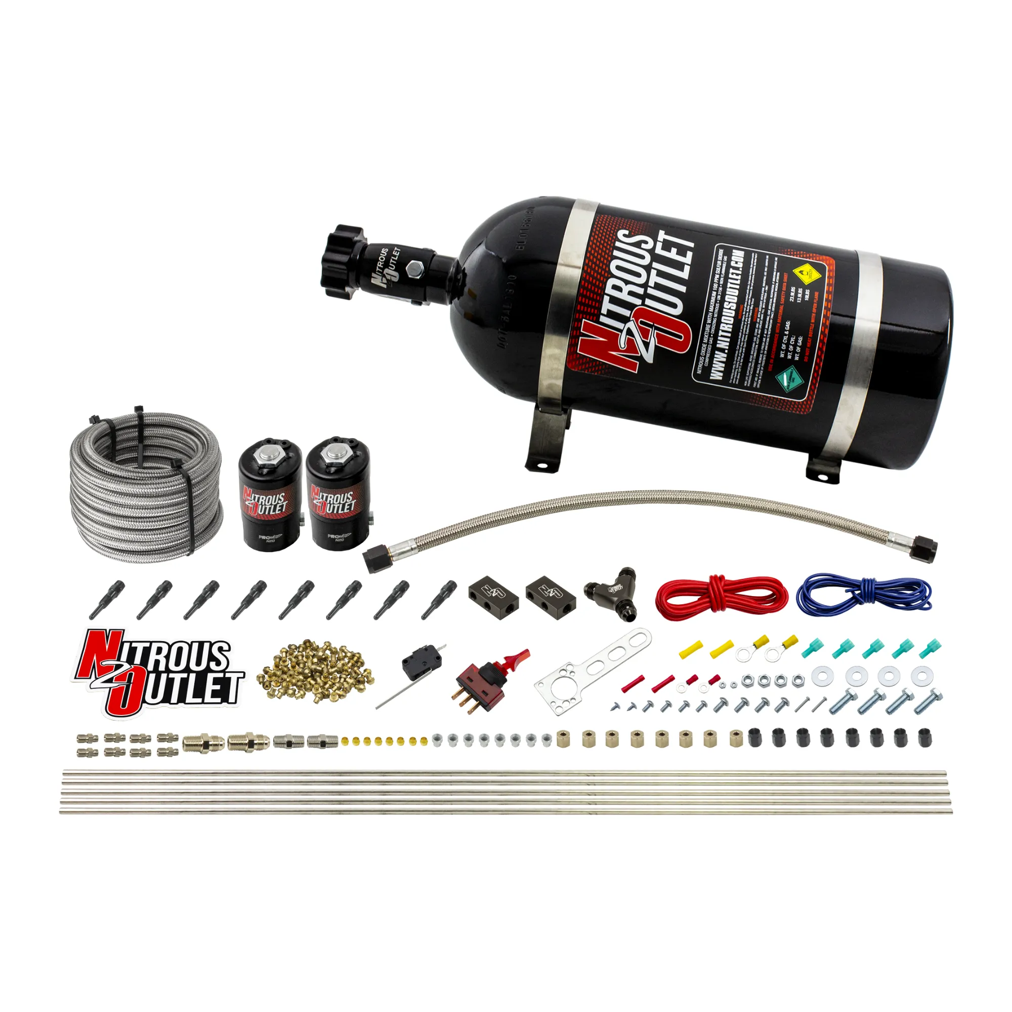 Nitrous Outlet Dry 8 Cylinder Direct Port System - Two .112 Nitrous Solenoids/Compact Distribution Blocks/Compression Fitt...