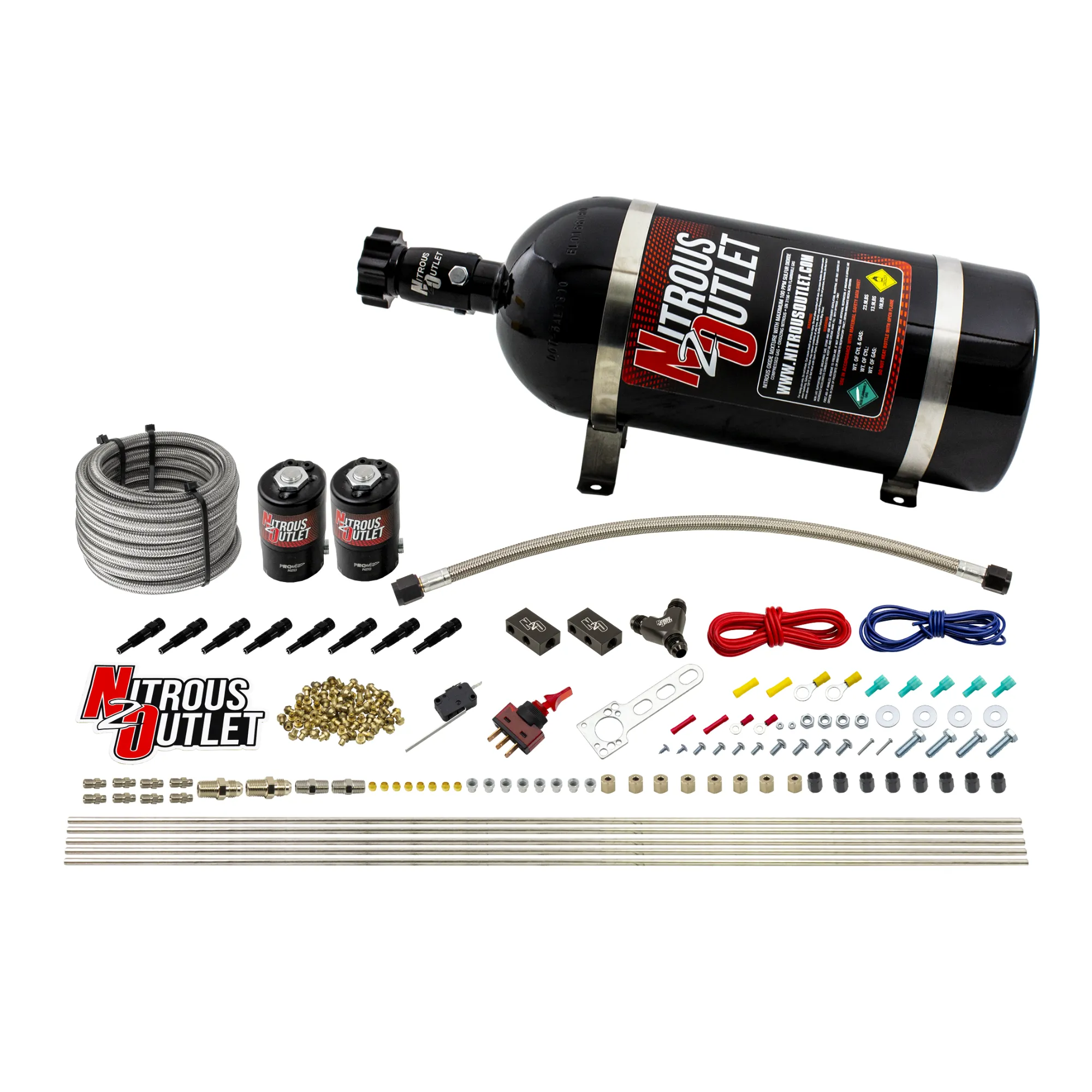 Nitrous Outlet Dry 8 Cylinder Direct Port System - Two .112 Nitrous Solenoids/Compact Distribution Blocks/Compression Fitt...