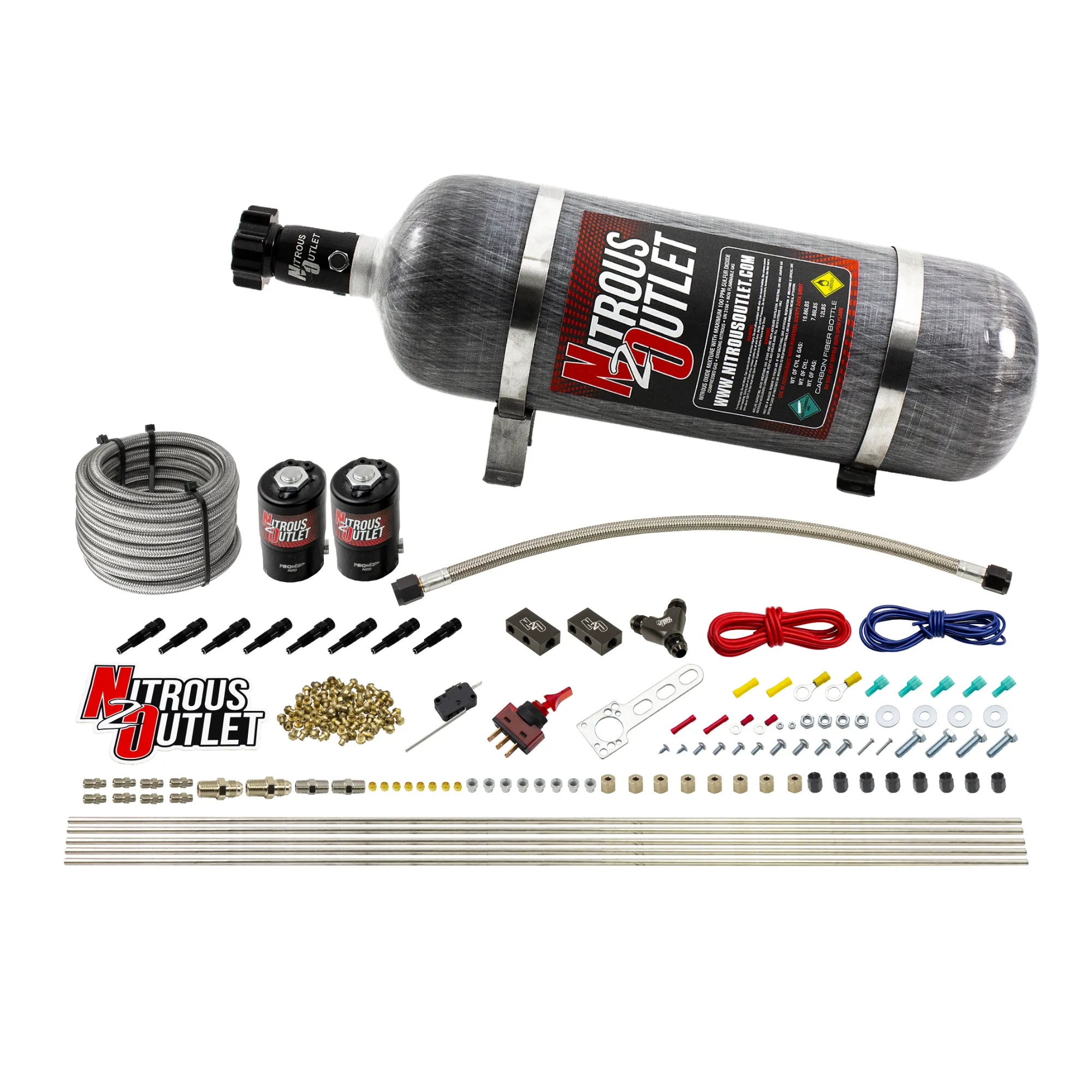 Nitrous Outlet Dry 8 Cylinder Direct Port System - Two .112 Nitrous Solenoids/Compact Distribution Blocks/Compression Fitt...