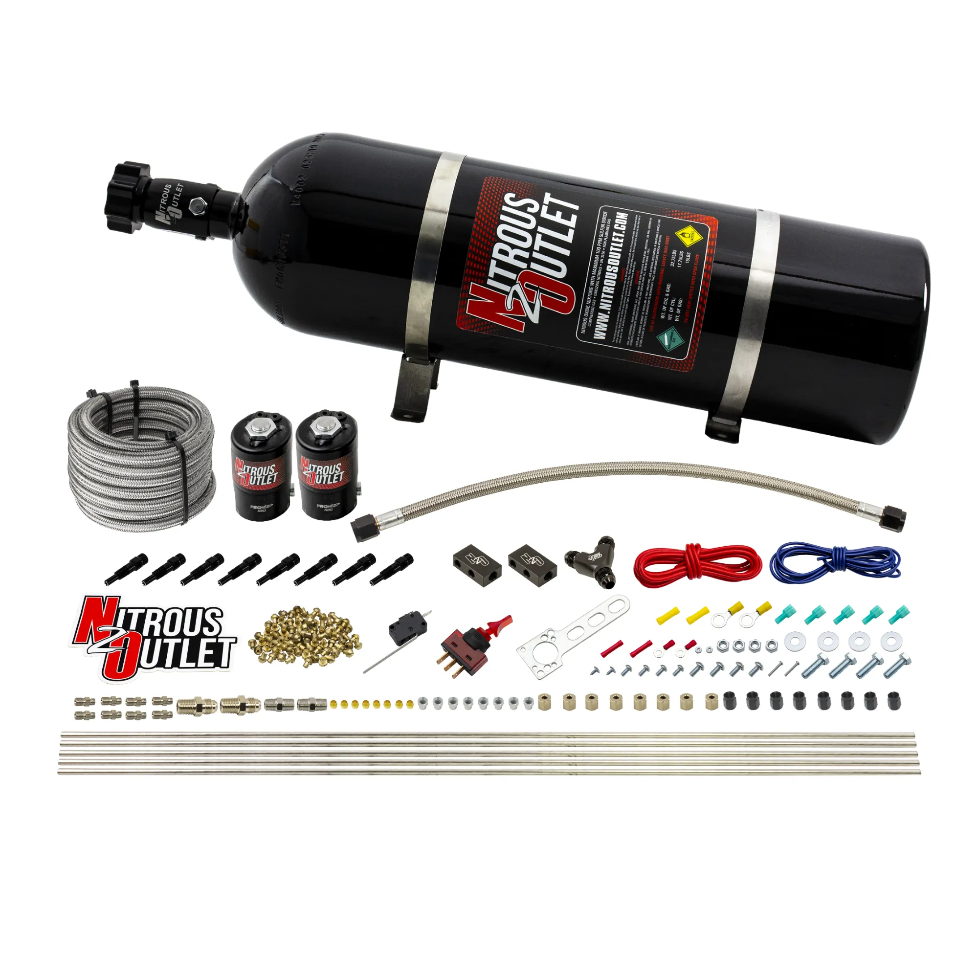 Nitrous Outlet Dry 8 Cylinder Direct Port System - Two .112 Nitrous Solenoids/Compact Distribution Blocks/Compression Fitt...
