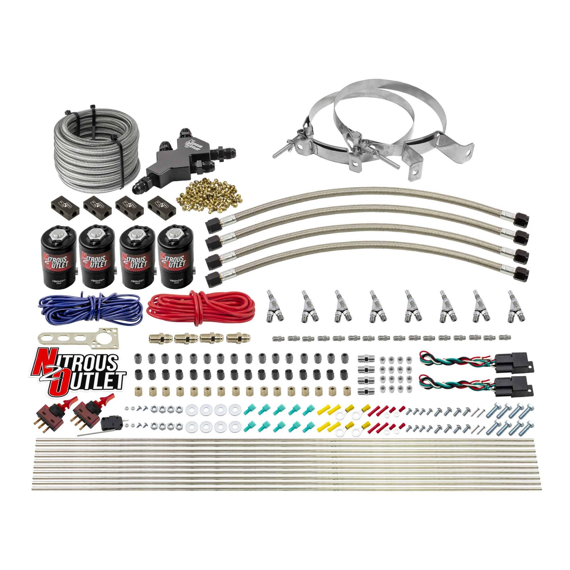 Nitrous Outlet Dry 8 Cylinder Dual Stage Direct Port System - Four .112 Nitrous Solenoids/Compact Distribution Blocks/Comp...
