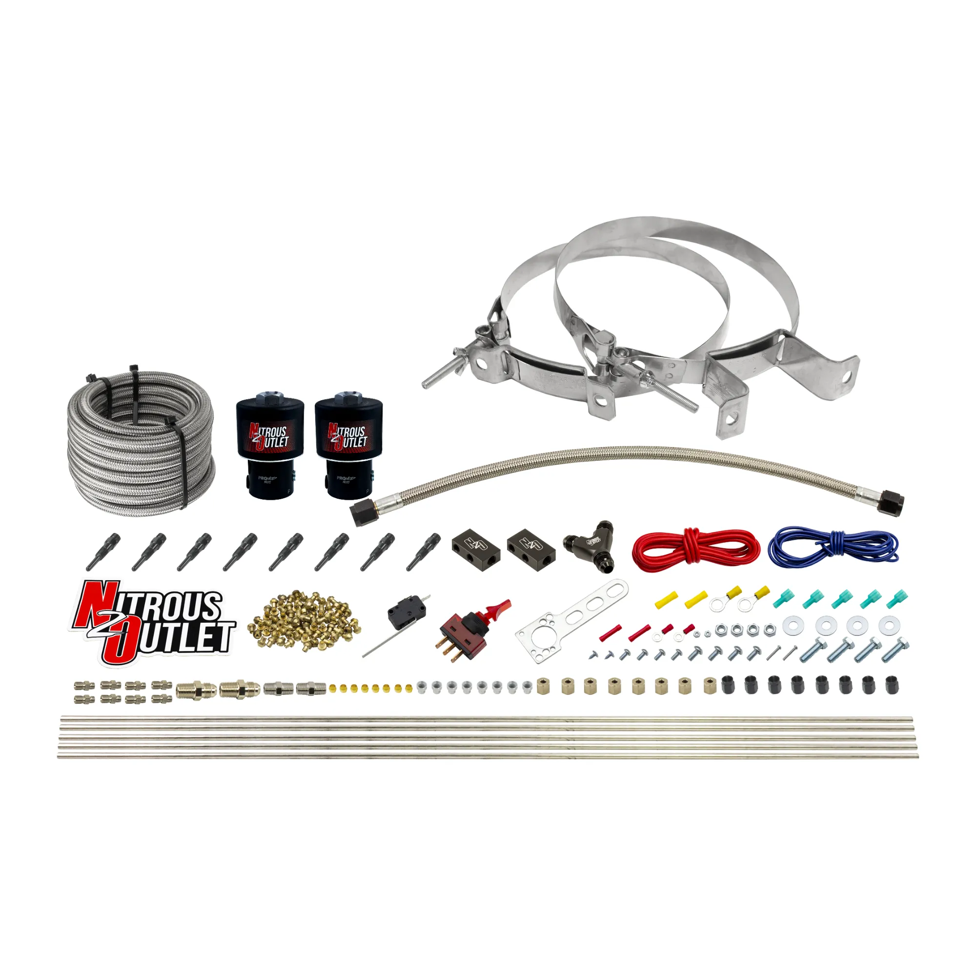 Nitrous Outlet Dry 8 Cylinder Direct Port System - Two .178 Trashcan Nitrous Solenoids/Compact Distribution Blocks/Compres...
