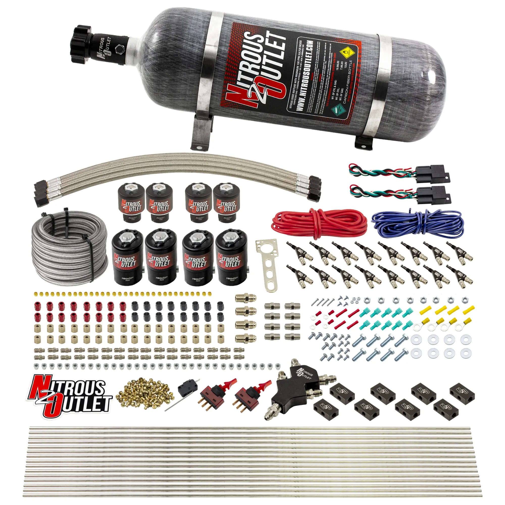 Nitrous Outlet 8 Cylinder Dual Stage Direct Port System - Four .122 Nitrous Solenoids/Four .177 Fuel Solenoids/Compact Dis...