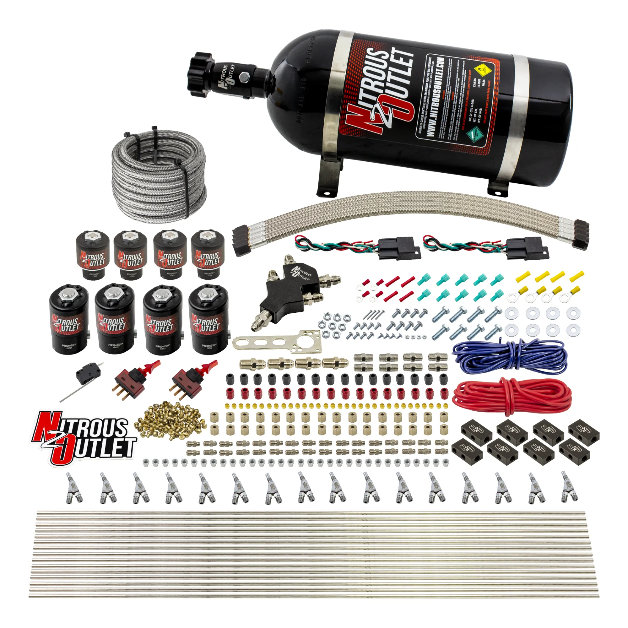 Nitrous Outlet 8 Cylinder Dual Stage Direct Port System - Four .122 Nitrous Solenoids/Four .177 Fuel Solenoids/Compact Dis...