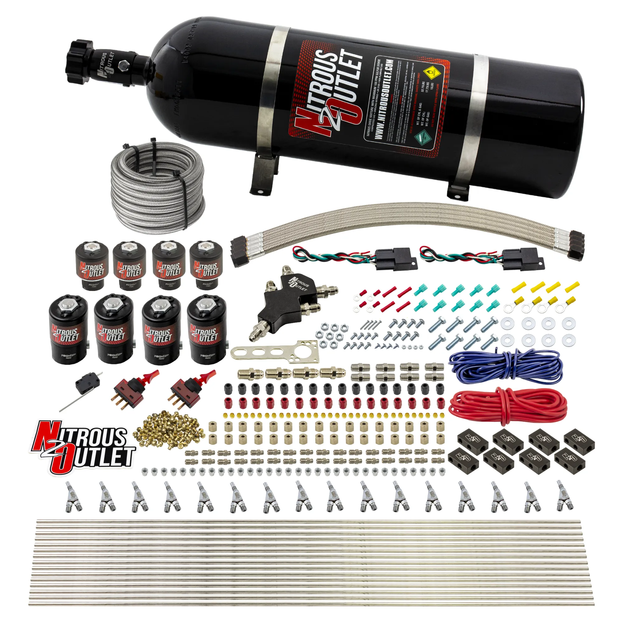 Nitrous Outlet 8 Cylinder Dual Stage Direct Port System - Four .112 Nitrous Solenoids/Four .177 Fuel Solenoids/Compact Dis...