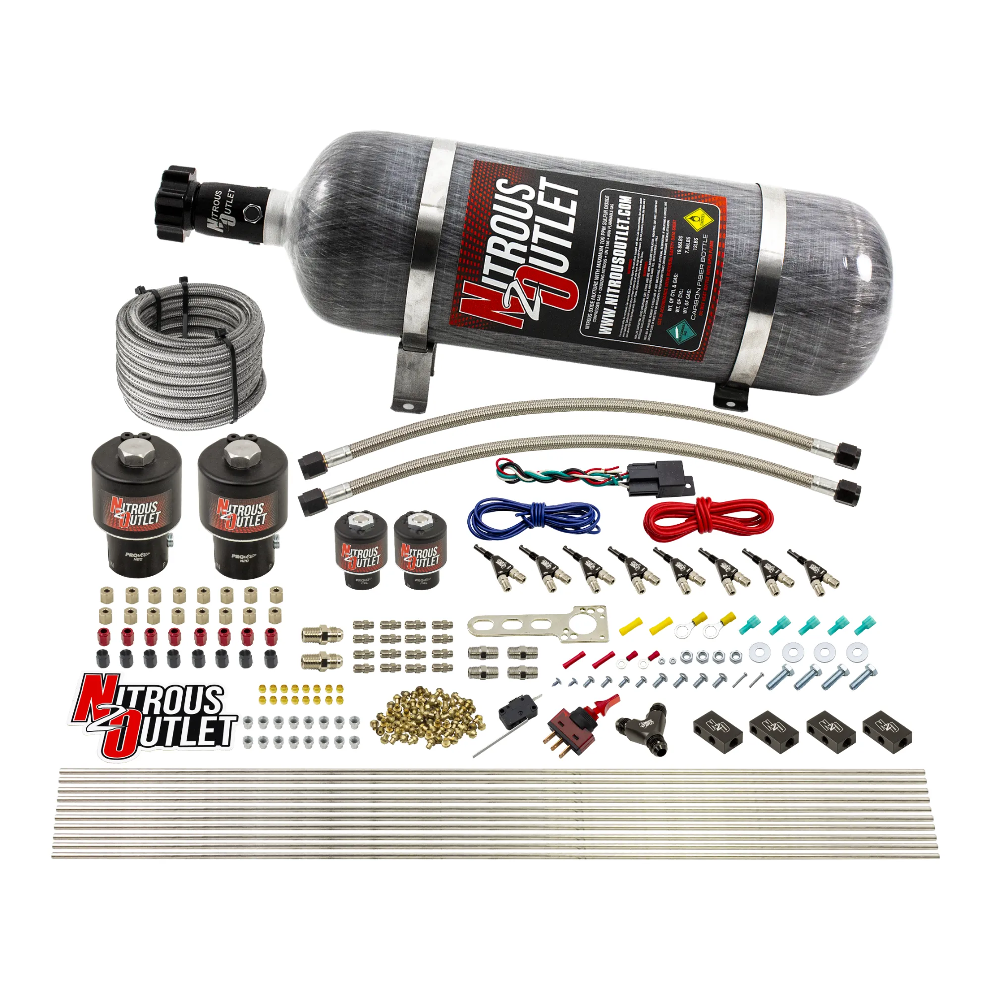 Nitrous Outlet 8 Cylinder Direct Port System - Two .178 Trashcan Nitrous Solenoids/Two .177 Fuel Solenoids/Compact Distrib...