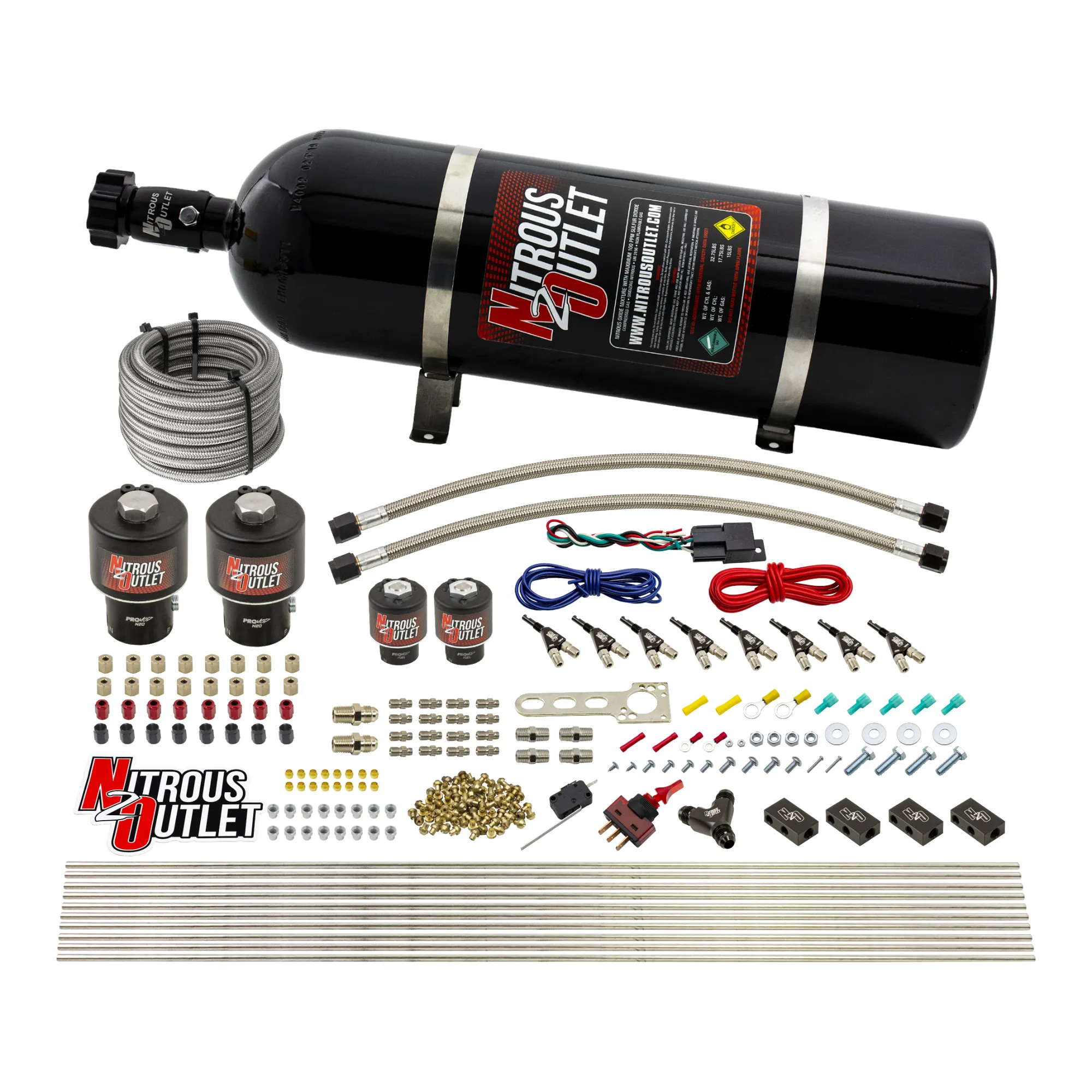 Nitrous Outlet 8 Cylinder Direct Port System - Two .178 Trashcan Nitrous Solenoids/Two .177 Fuel Solenoids/Compact Distrib...