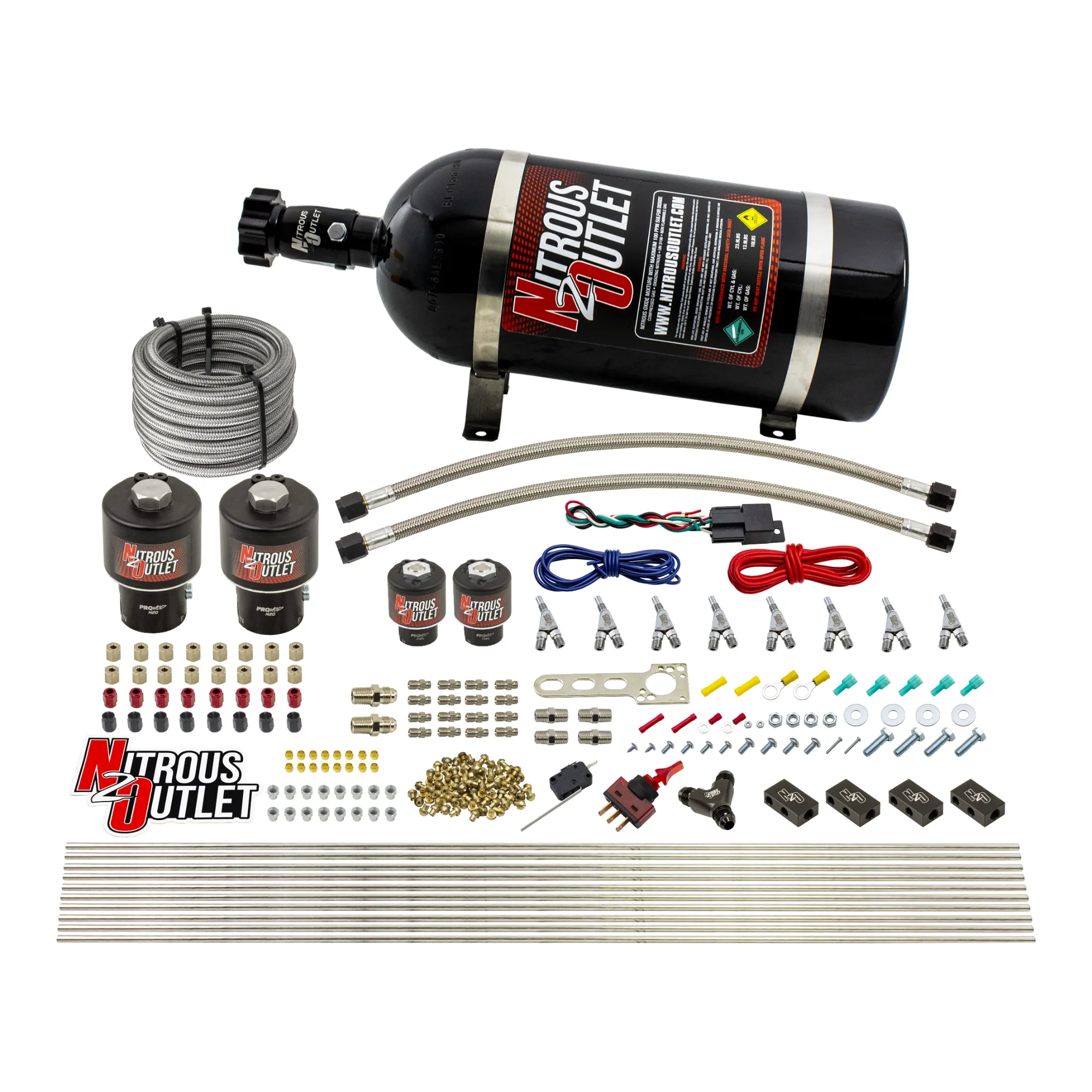 Nitrous Outlet 8 Cylinder Direct Port System - Two .178 Trashcan Nitrous Solenoids/Two .177 Fuel Solenoids/Compact Distrib...