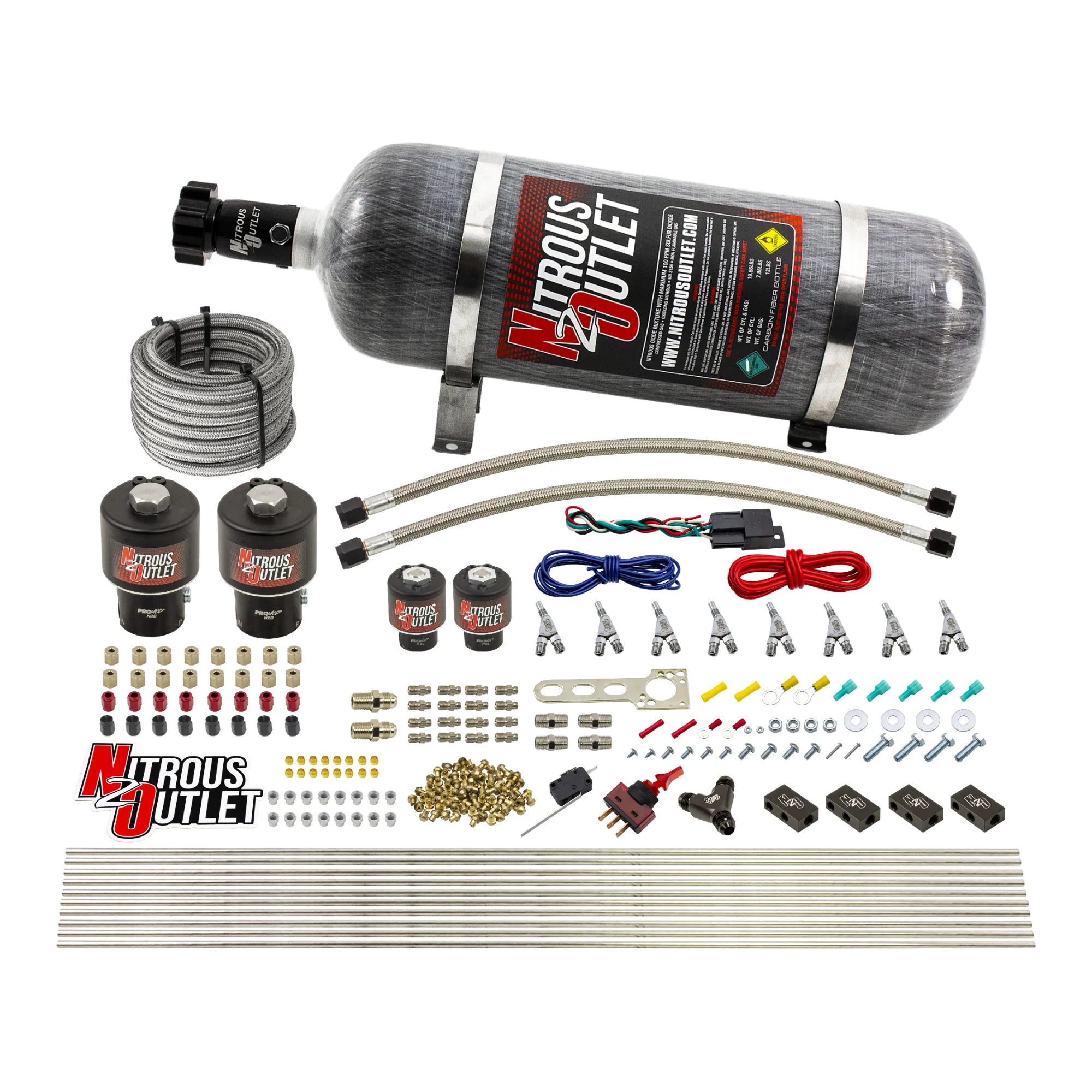 Nitrous Outlet 8 Cylinder Direct Port System - Two .178 Trashcan Nitrous Solenoids/Two .177 Fuel Solenoids/Compact Distrib...