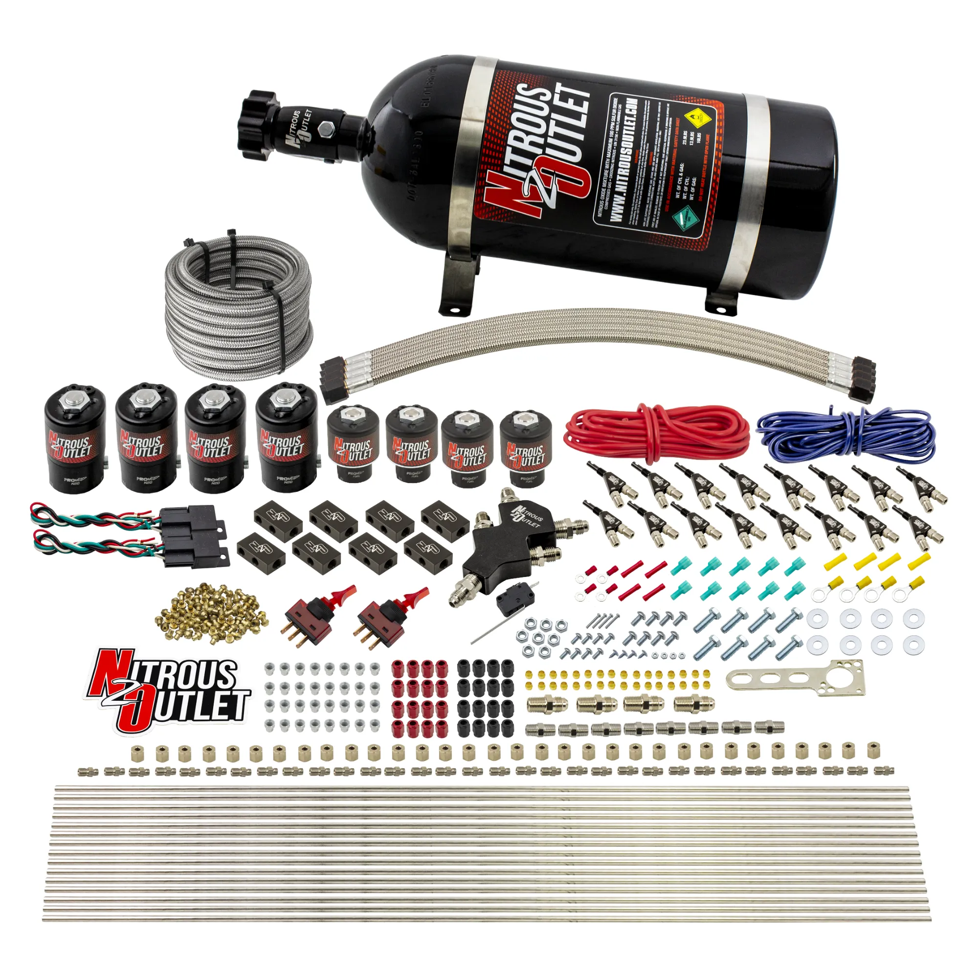 Nitrous Outlet 8 Cylinder Dual Stage Direct Port System - Four .122 Nitrous Solenoids/Four .177 Fuel Solenoids/Compact Dis...