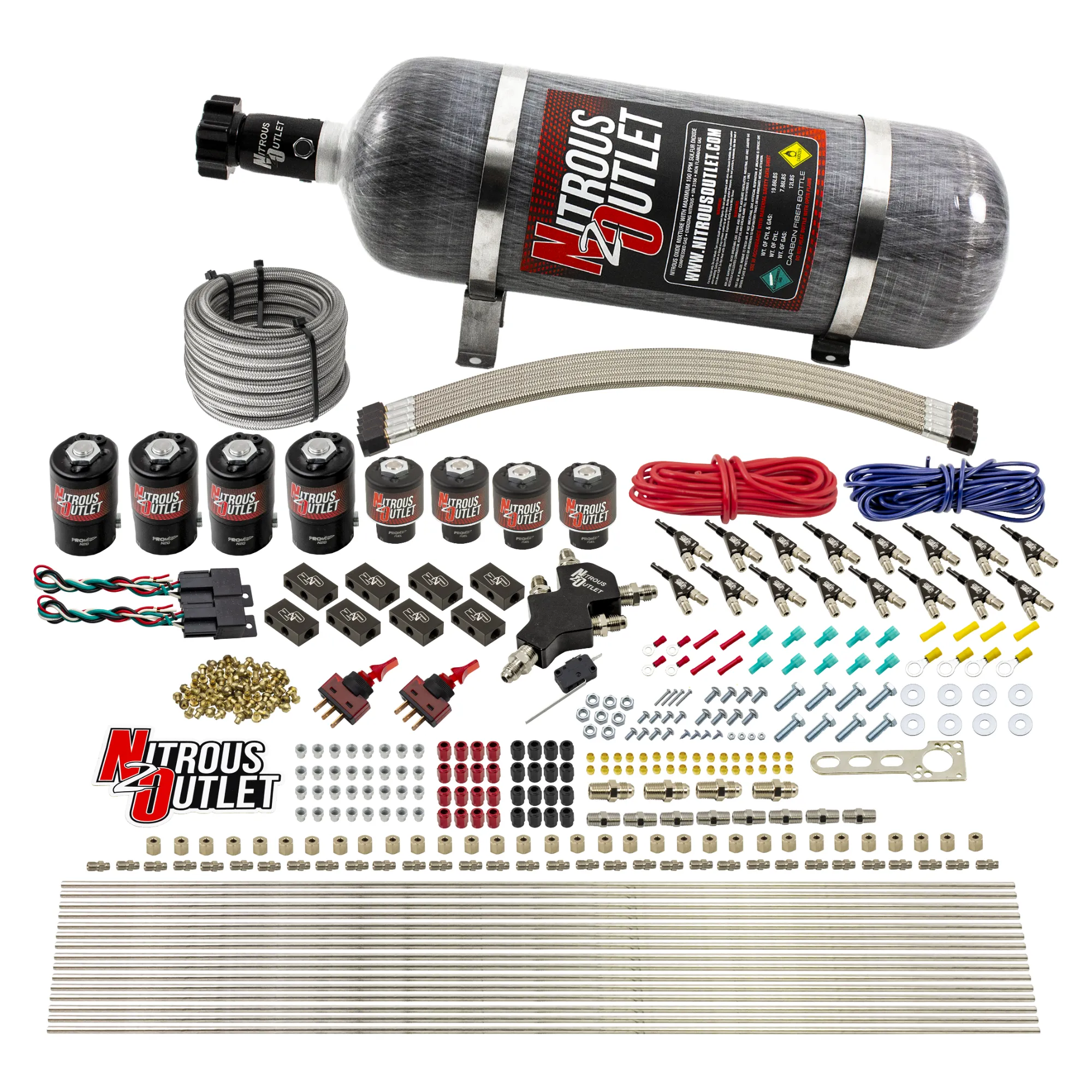 Nitrous Outlet 8 Cylinder Dual Stage Direct Port System - Four .122 Nitrous Solenoids/Four .177 Fuel Solenoids/Compact Dis...