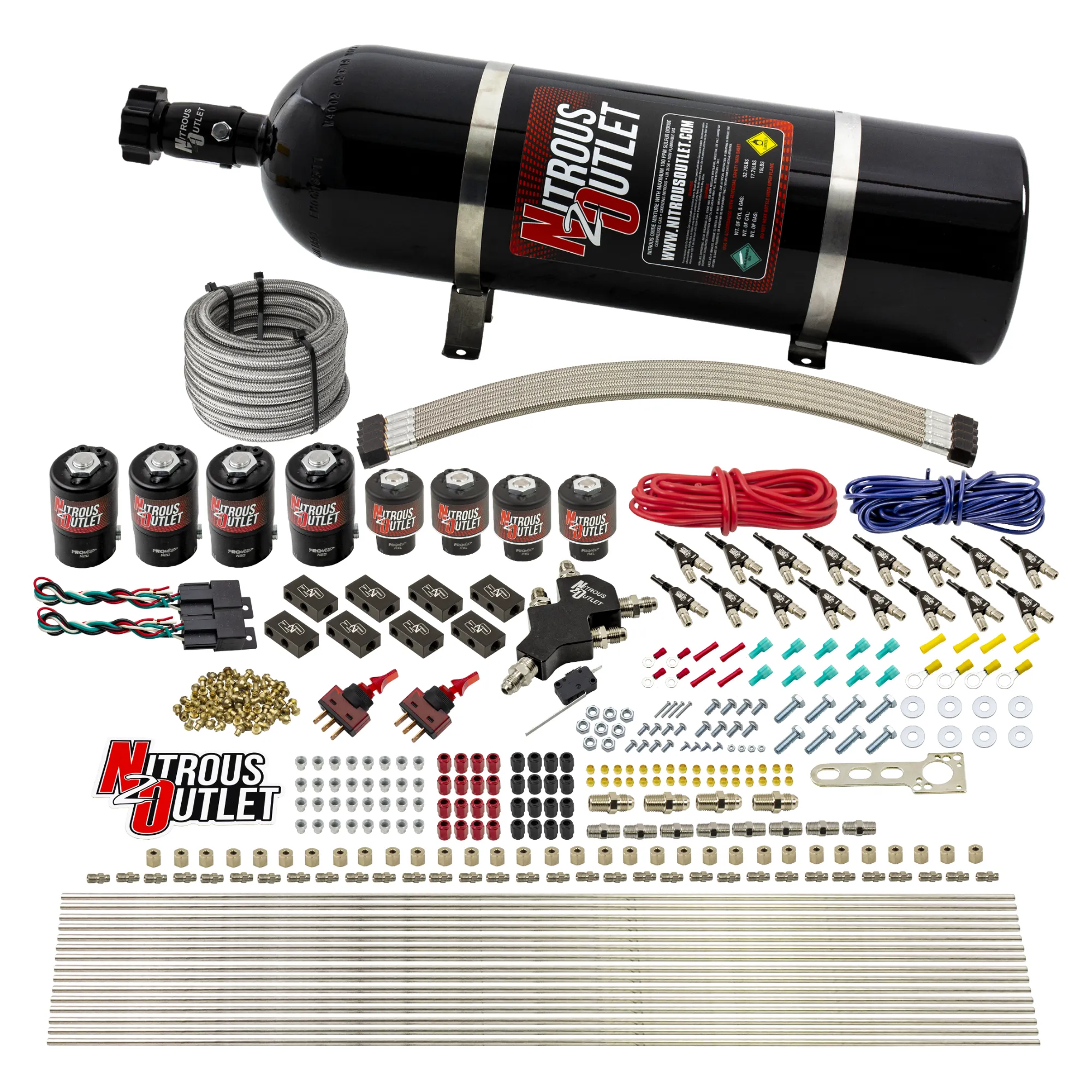 Nitrous Outlet 8 Cylinder Dual Stage Direct Port System - Four .122 Nitrous Solenoids/Four .177 Fuel Solenoids/Compact Dis...