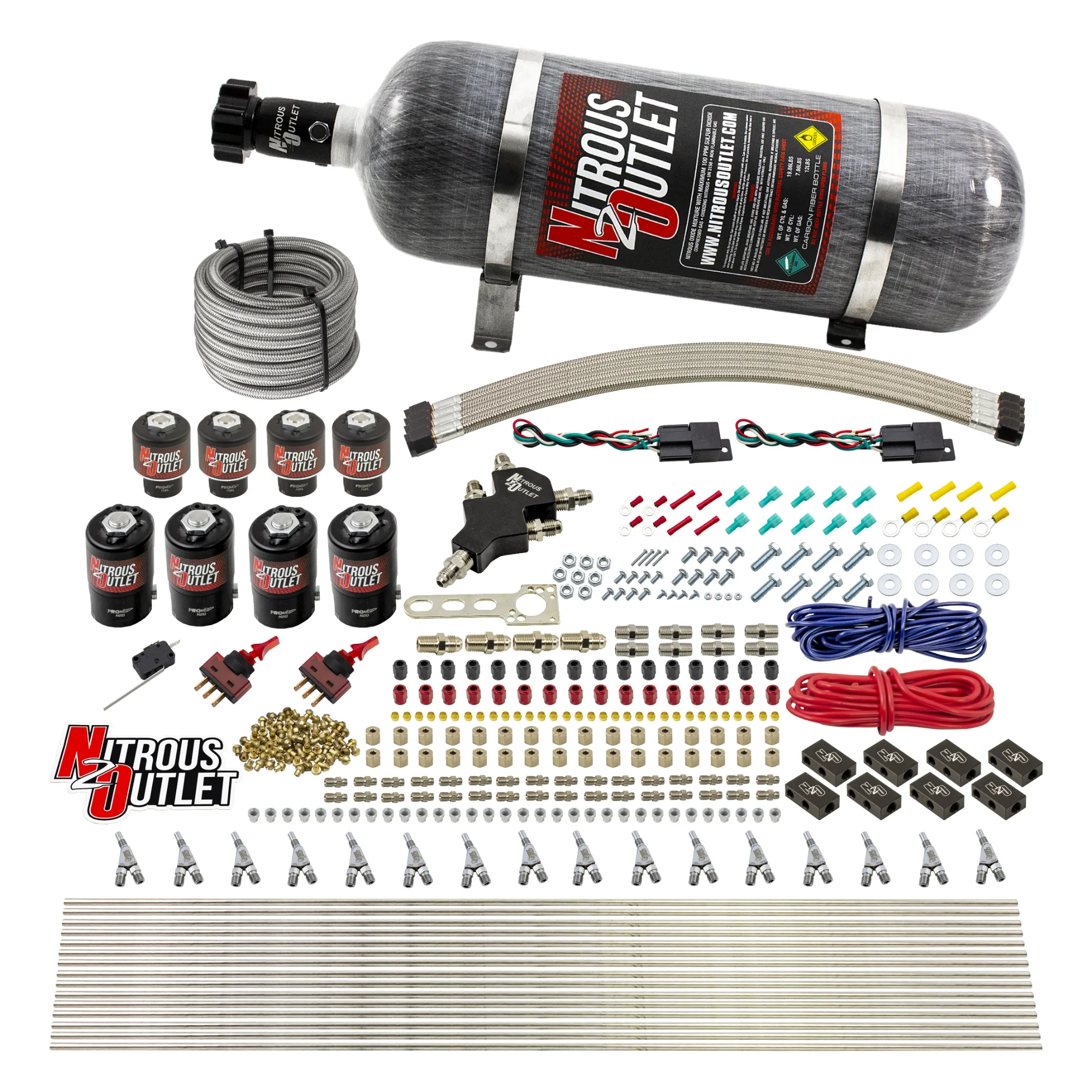 Nitrous Outlet 8 Cylinder Dual Stage Direct Port System - Four .122 Nitrous Solenoids/Four .177 Fuel Solenoids/Compact Dis...