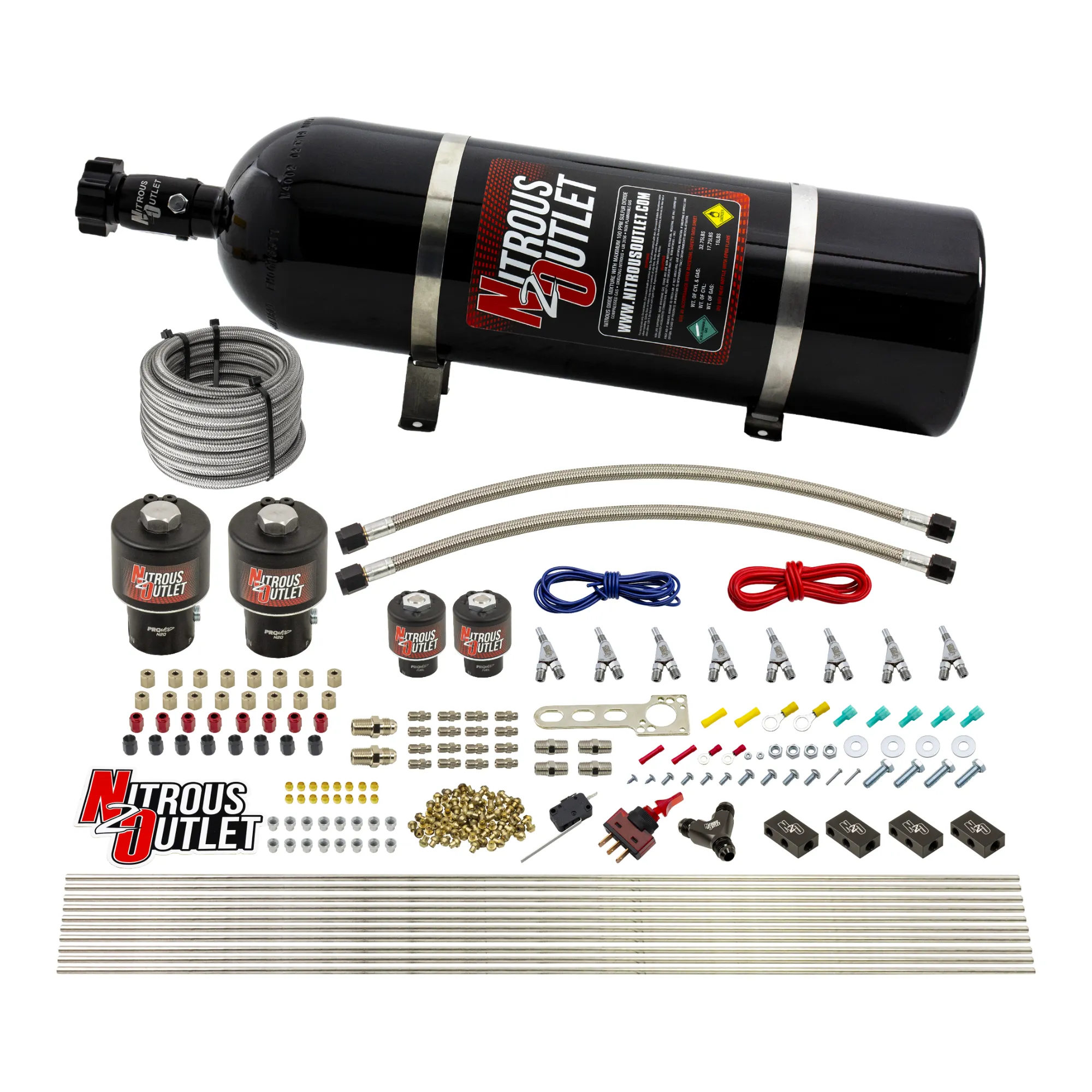 Nitrous Outlet 8 Cylinder Direct Port System - Two .178 Trashcan Nitrous Solenoids/Two .177 Fuel Solenoids/Compact Distrib...