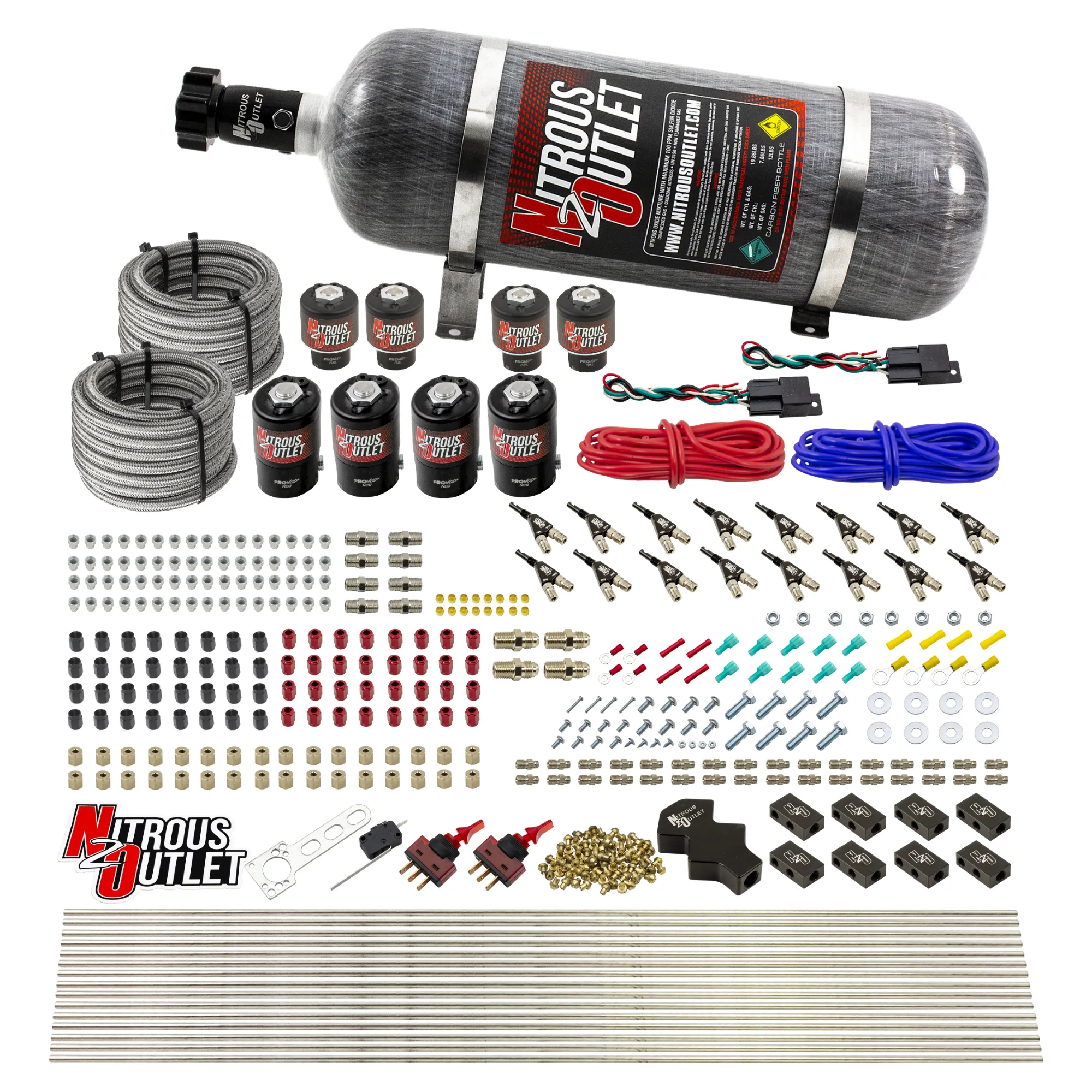 Nitrous Outlet 8 Cylinder Dual Stage Direct Port System - Four .122 Nitrous Solenoids/Four .177 Fuel Solenoids/Compact Dis...