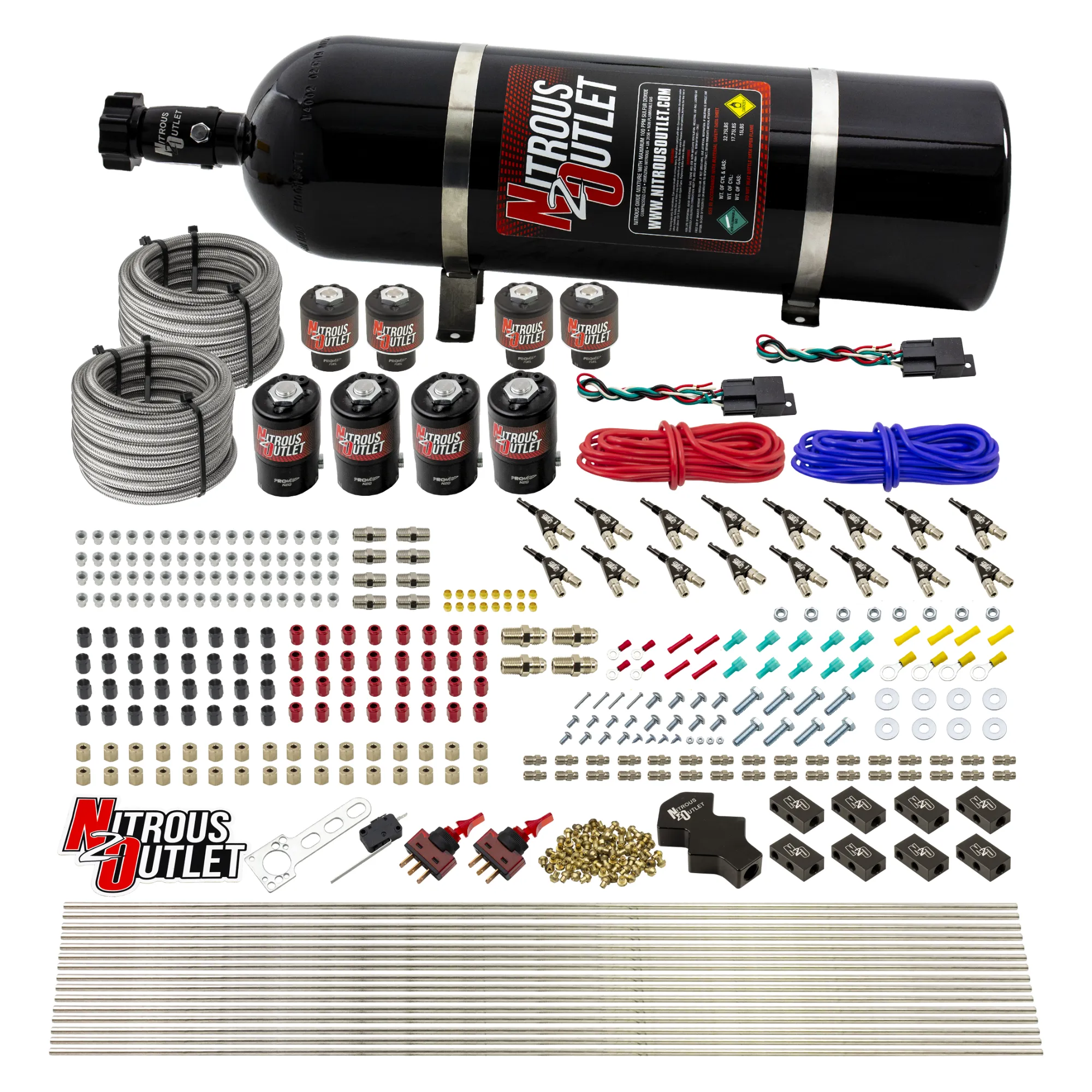 Nitrous Outlet 8 Cylinder Dual Stage Direct Port System - Four .122 Nitrous Solenoids/Four .177 Fuel Solenoids/Compact Dis...