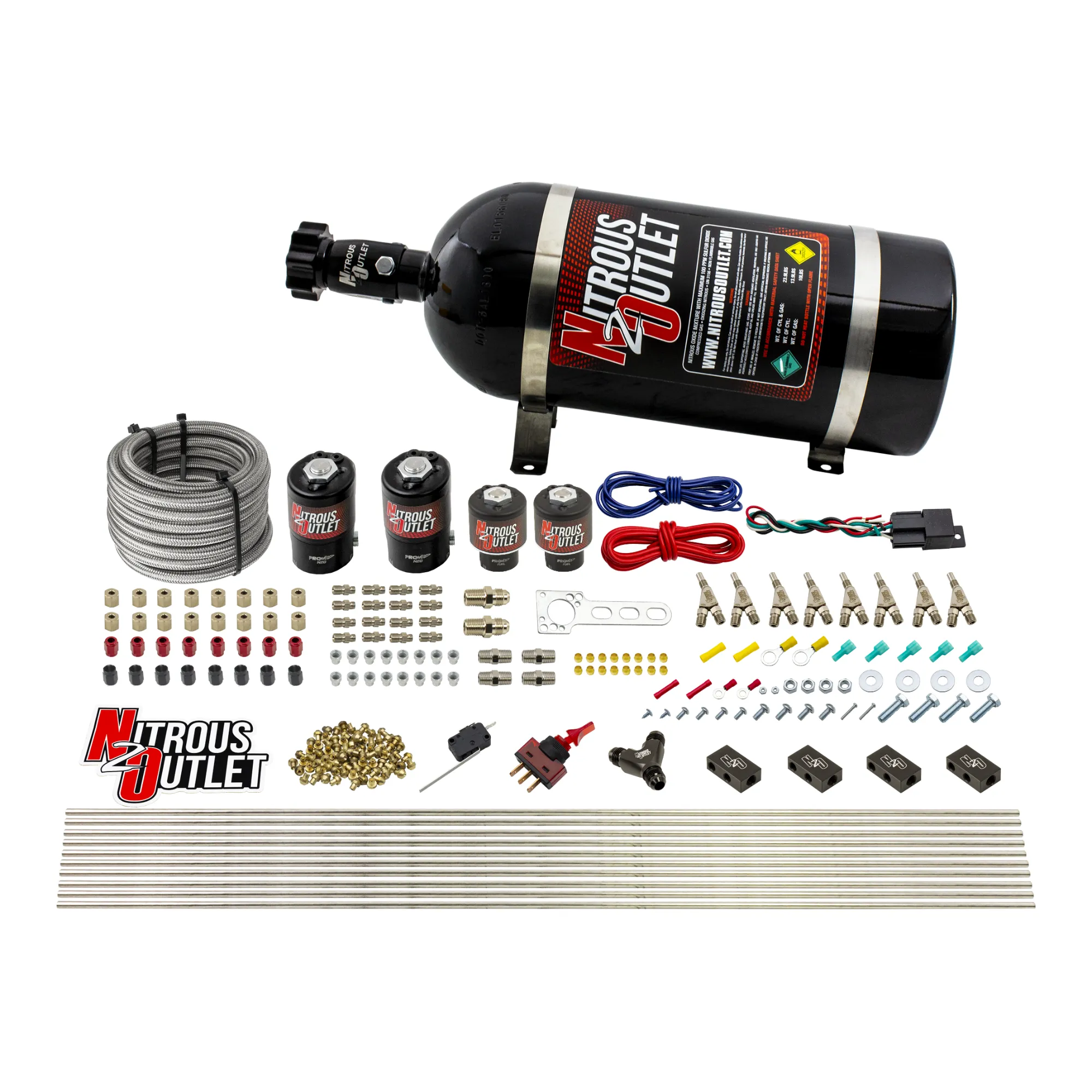 Nitrous Outlet 8 Cylinder Dual Stage Direct Port System - Four .122 Nitrous Solenoids/Four .177 Fuel Solenoids/Compact Dis...