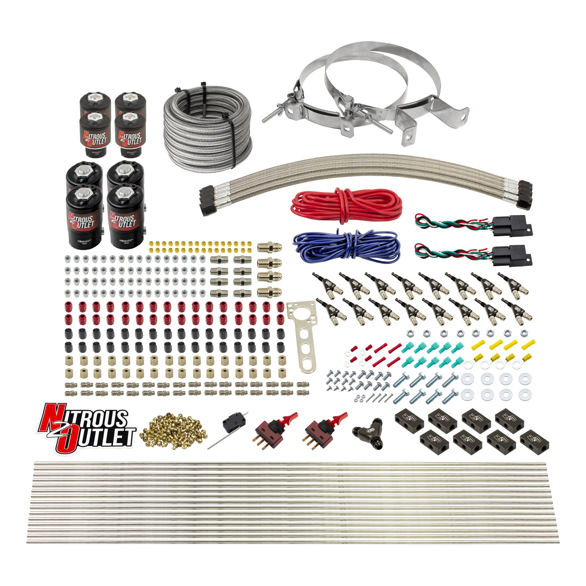 Nitrous Outlet 8 Cylinder Dual Stage Direct Port System - Four .122 Nitrous Solenoids/Four .177 Fuel Solenoids/Compact Dis...