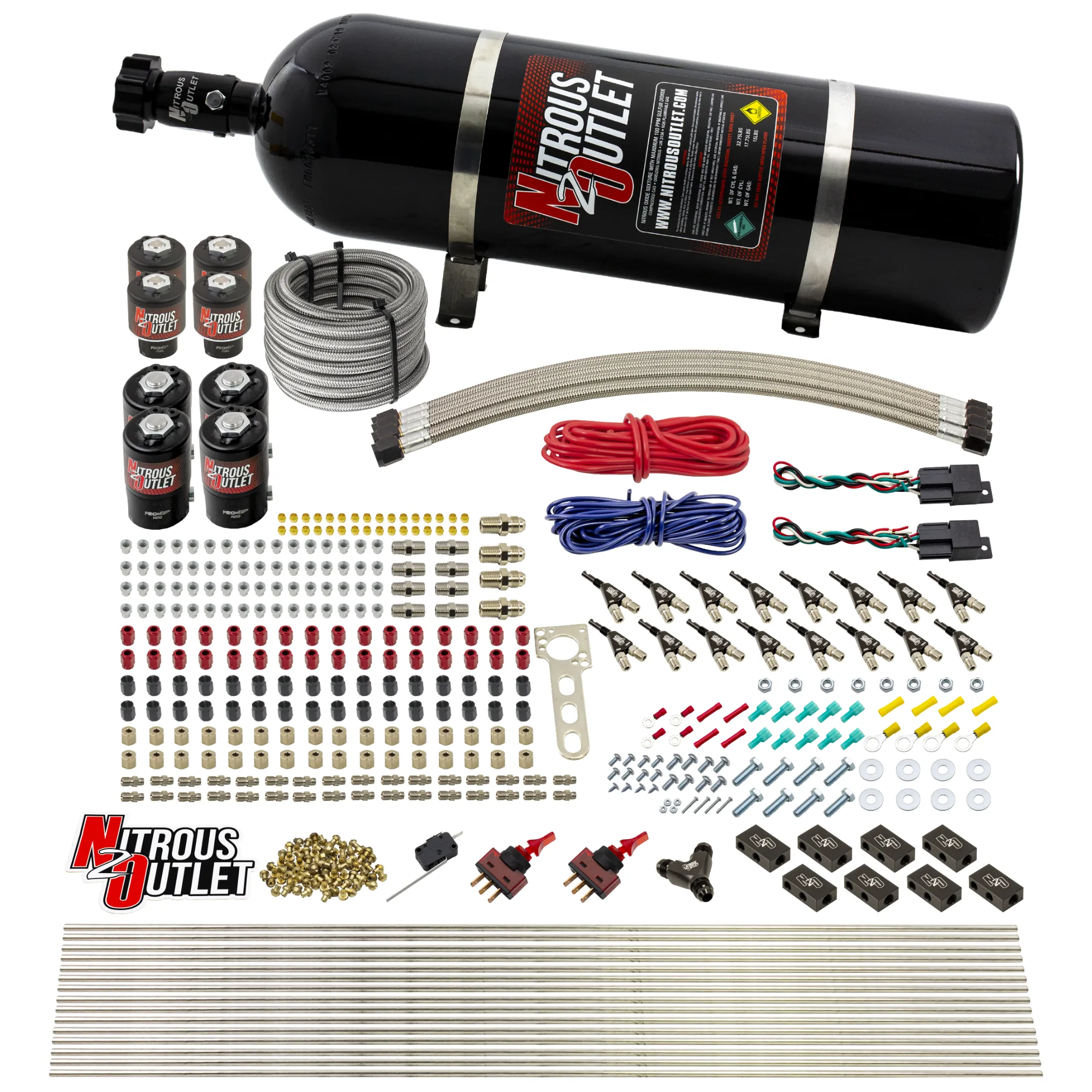 Nitrous Outlet 8 Cylinder Dual Stage Direct Port System - Four .122 Nitrous Solenoids/Four .177 Fuel Solenoids/Compact Dis...