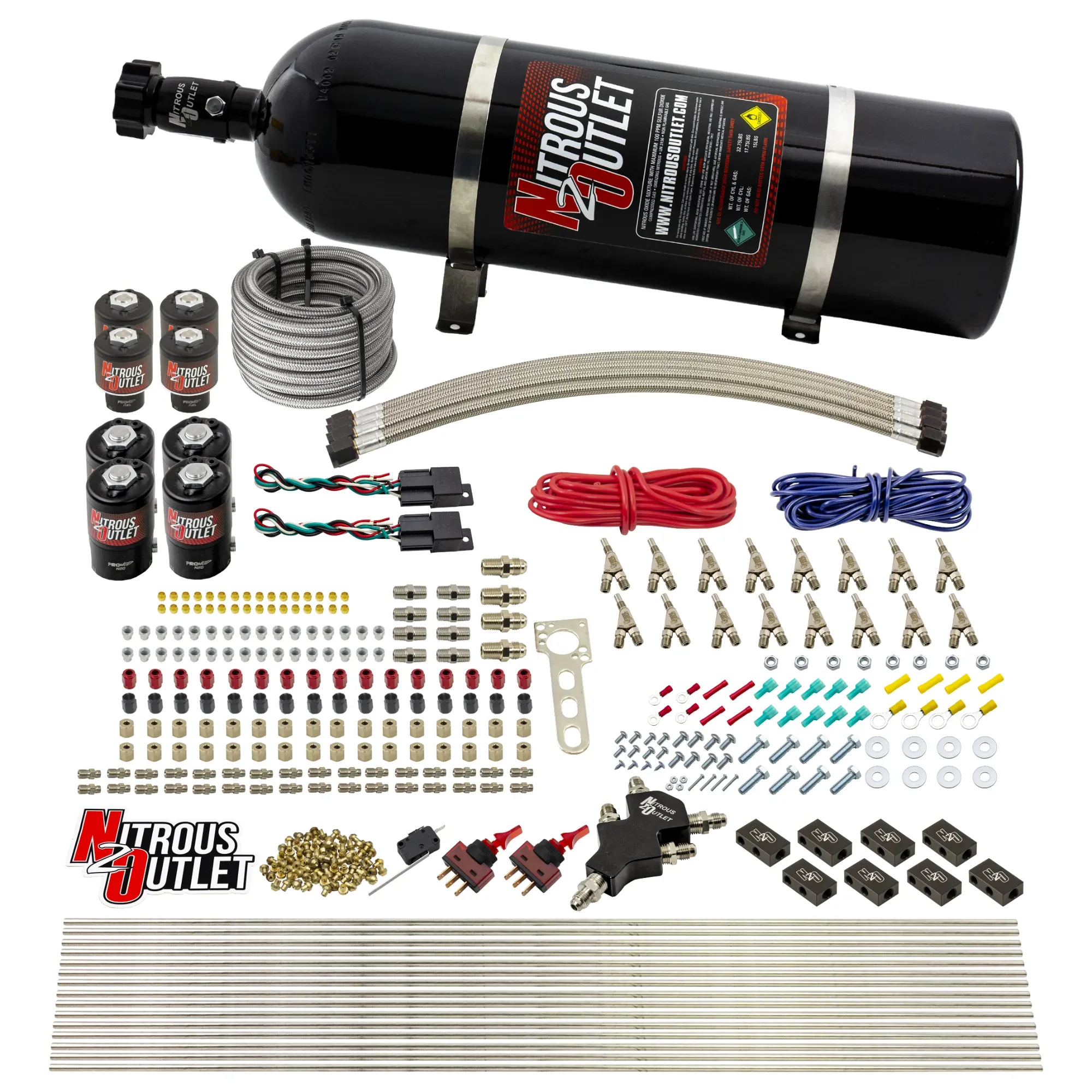 Nitrous Outlet 8 Cylinder Dual Stage Direct Port System - Four .122 Nitrous Solenoids/Four .177 Fuel Solenoids/Compact Dis...