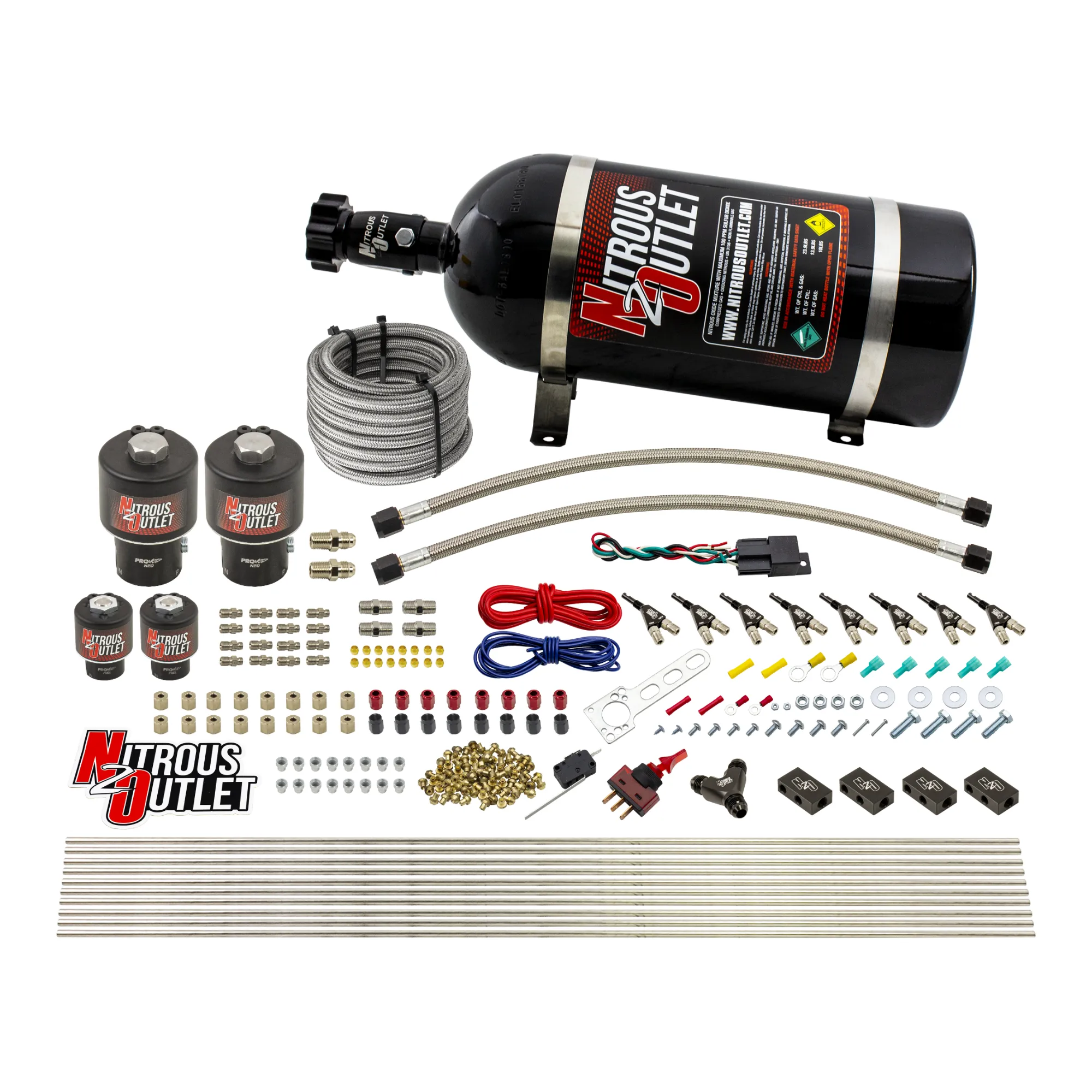 Nitrous Outlet 8 Cylinder Direct Port System - Two .178 Trashcan Nitrous Solenoids/Two .177 Fuel Solenoids/Compact Distrib...