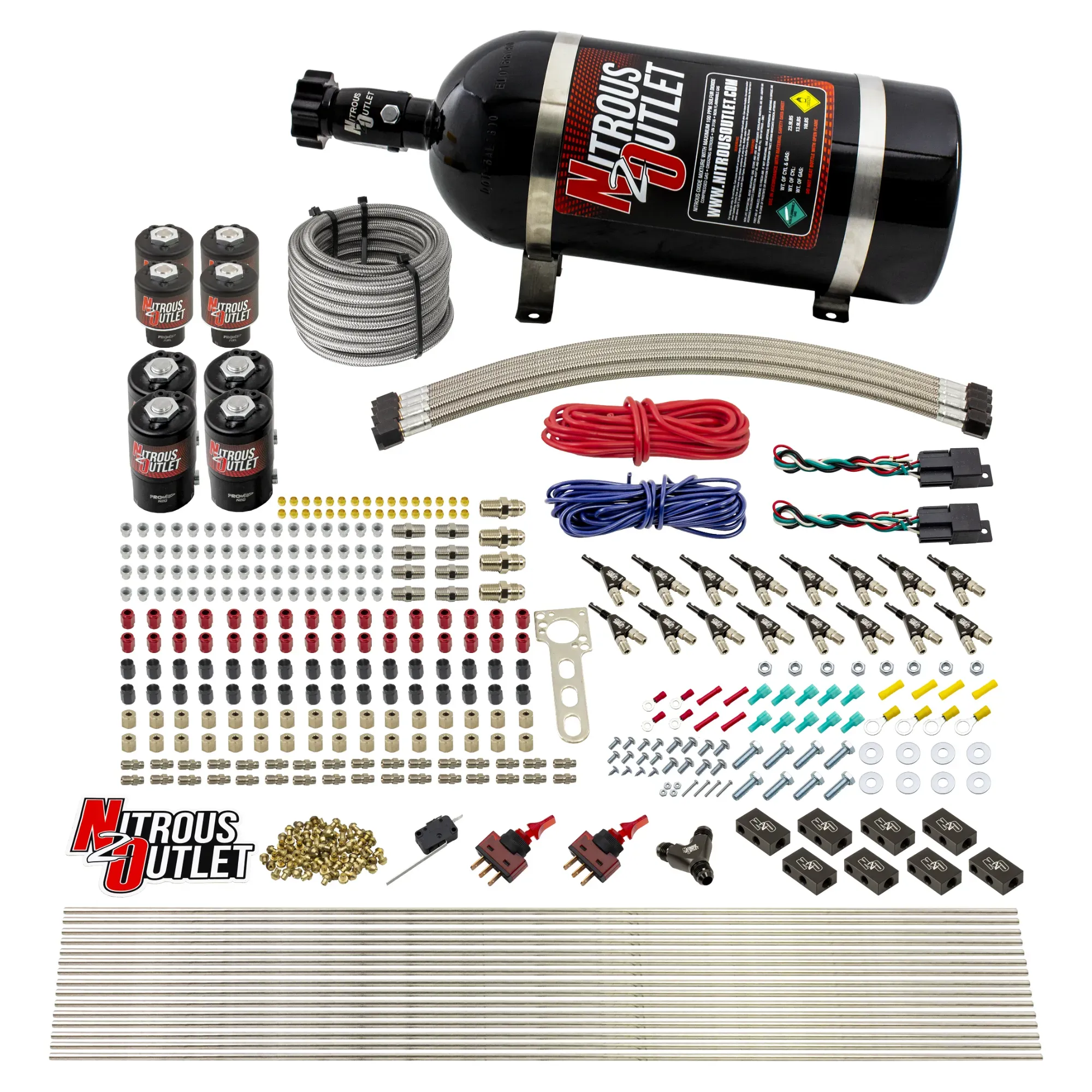 Nitrous Outlet 8 Cylinder Dual Stage Direct Port System - Four .122 Nitrous Solenoids/Four .177 Fuel Solenoids/Compact Dis...