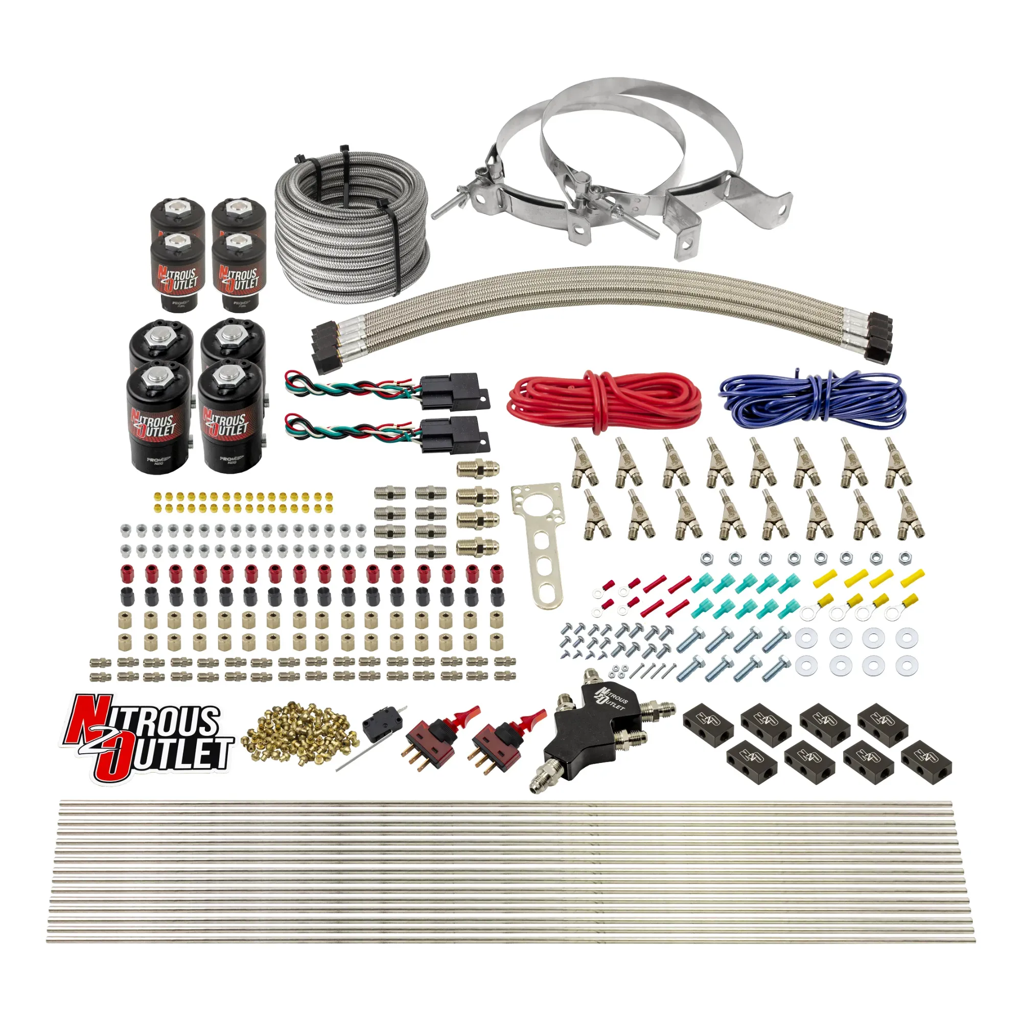 Nitrous Outlet 8 Cylinder Dual Stage Direct Port System - Four .122 Nitrous Solenoids/Four .177 Fuel Solenoids/Compact Dis...