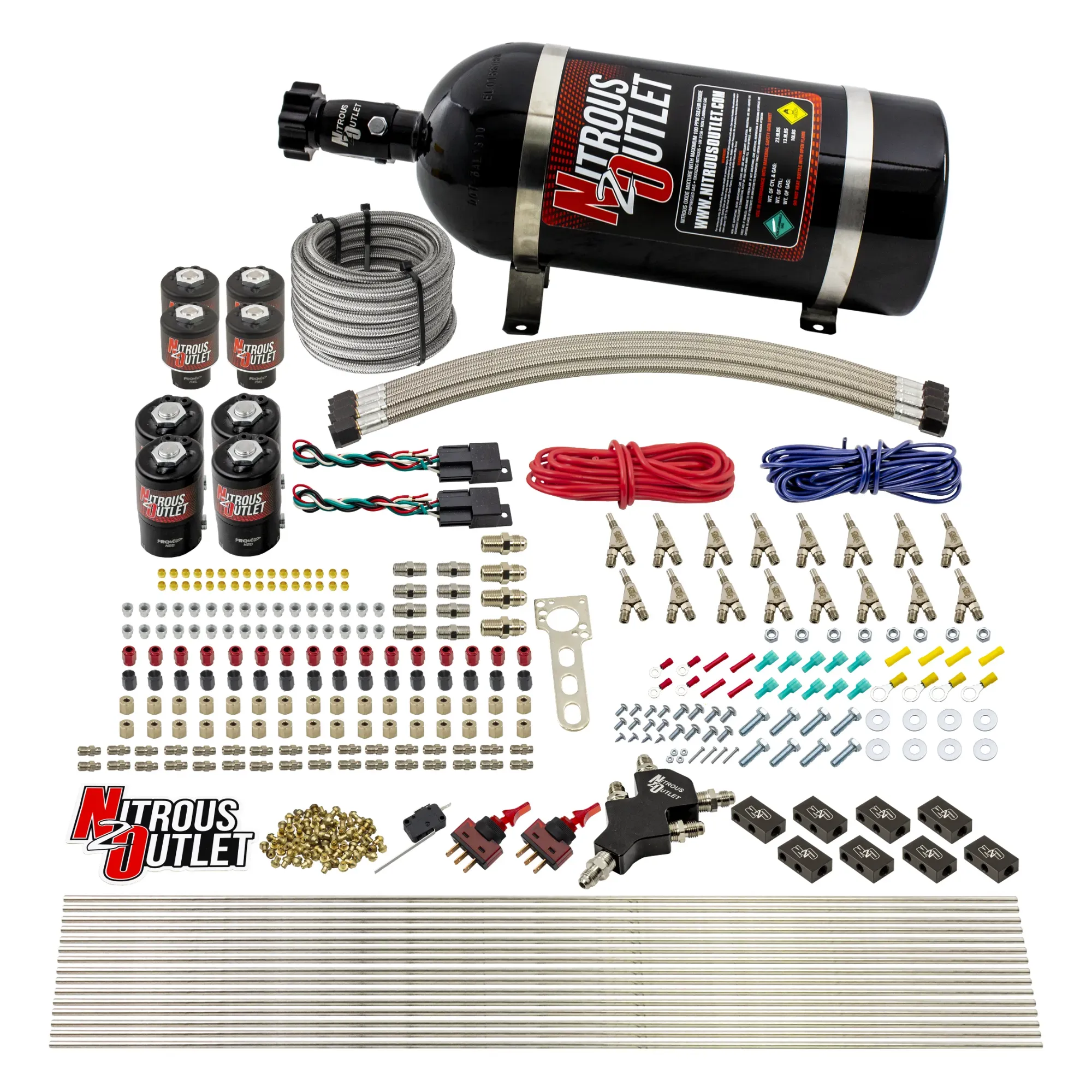 Nitrous Outlet 8 Cylinder Dual Stage Direct Port System - Four .122 Nitrous Solenoids/Four .177 Fuel Solenoids/Compact Dis...