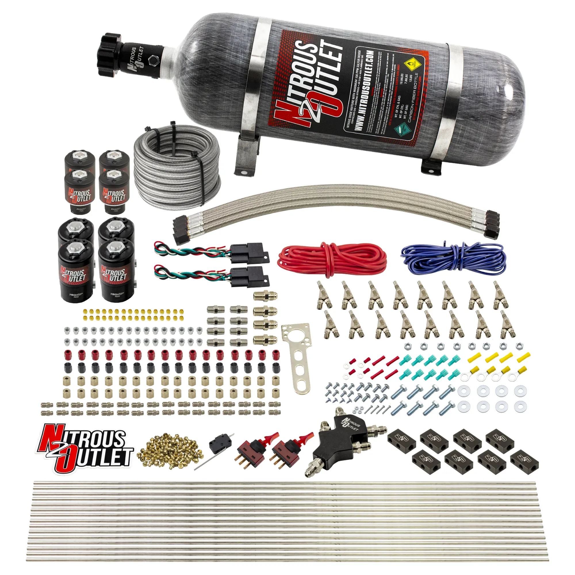 Nitrous Outlet 8 Cylinder Dual Stage Direct Port System - Four .122 Nitrous Solenoids/Four .177 Fuel Solenoids/Compact Dis...