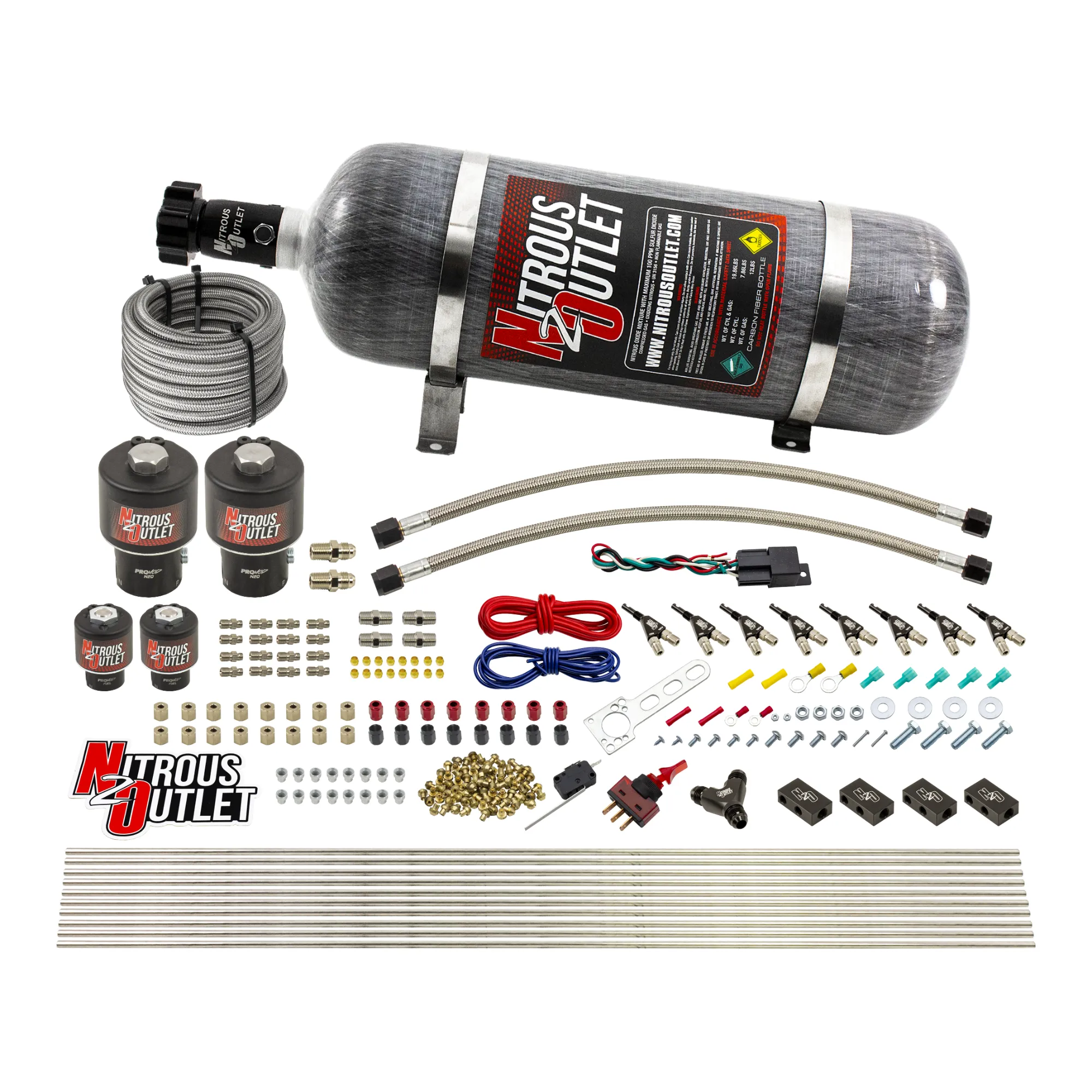 Nitrous Outlet 8 Cylinder Direct Port System - Two .178 Trashcan Nitrous Solenoids/Two .177 Fuel Solenoids/Compact Distrib...