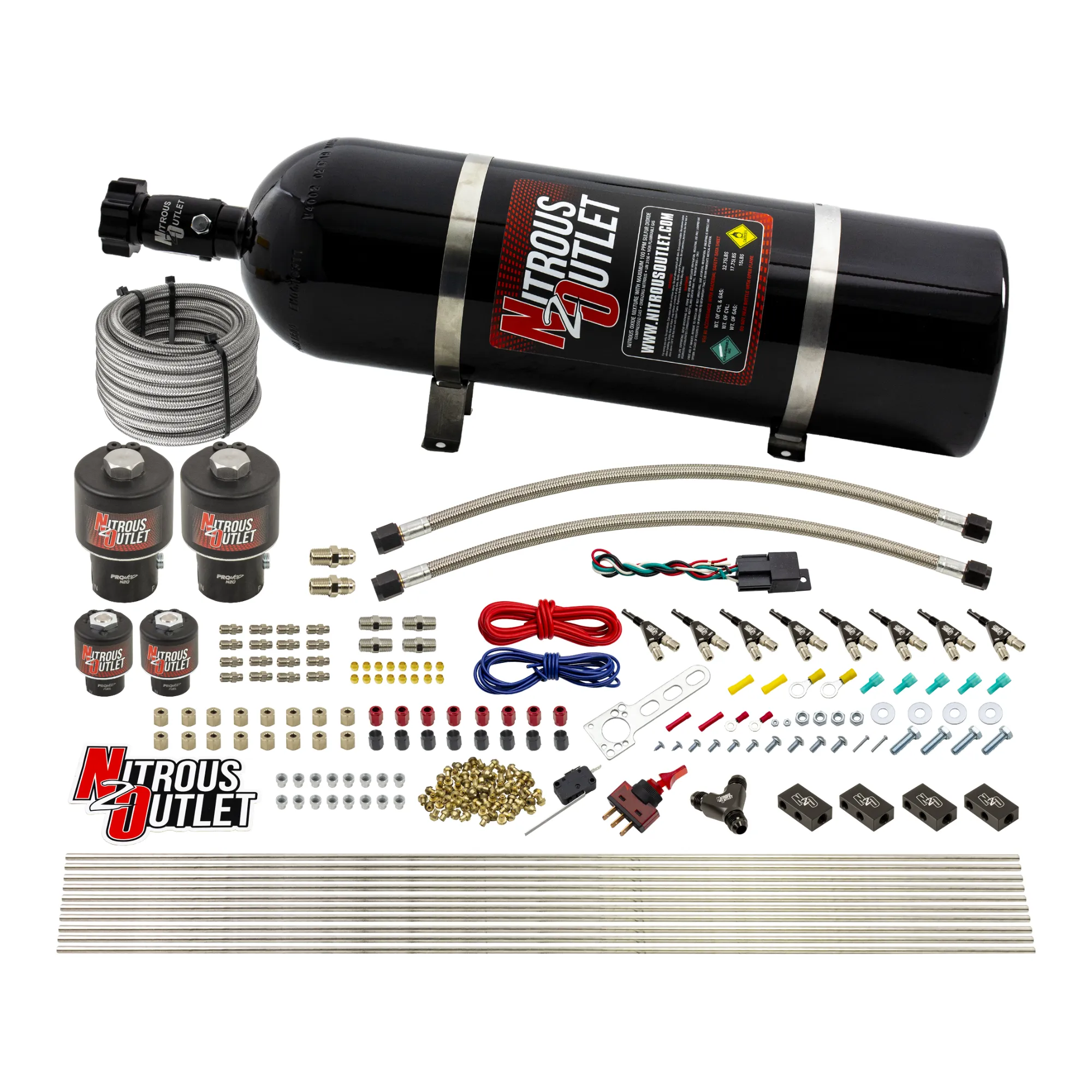 Nitrous Outlet 8 Cylinder Direct Port System - Two .178 Trashcan Nitrous Solenoids/Two .177 Fuel Solenoids/Compact Distrib...