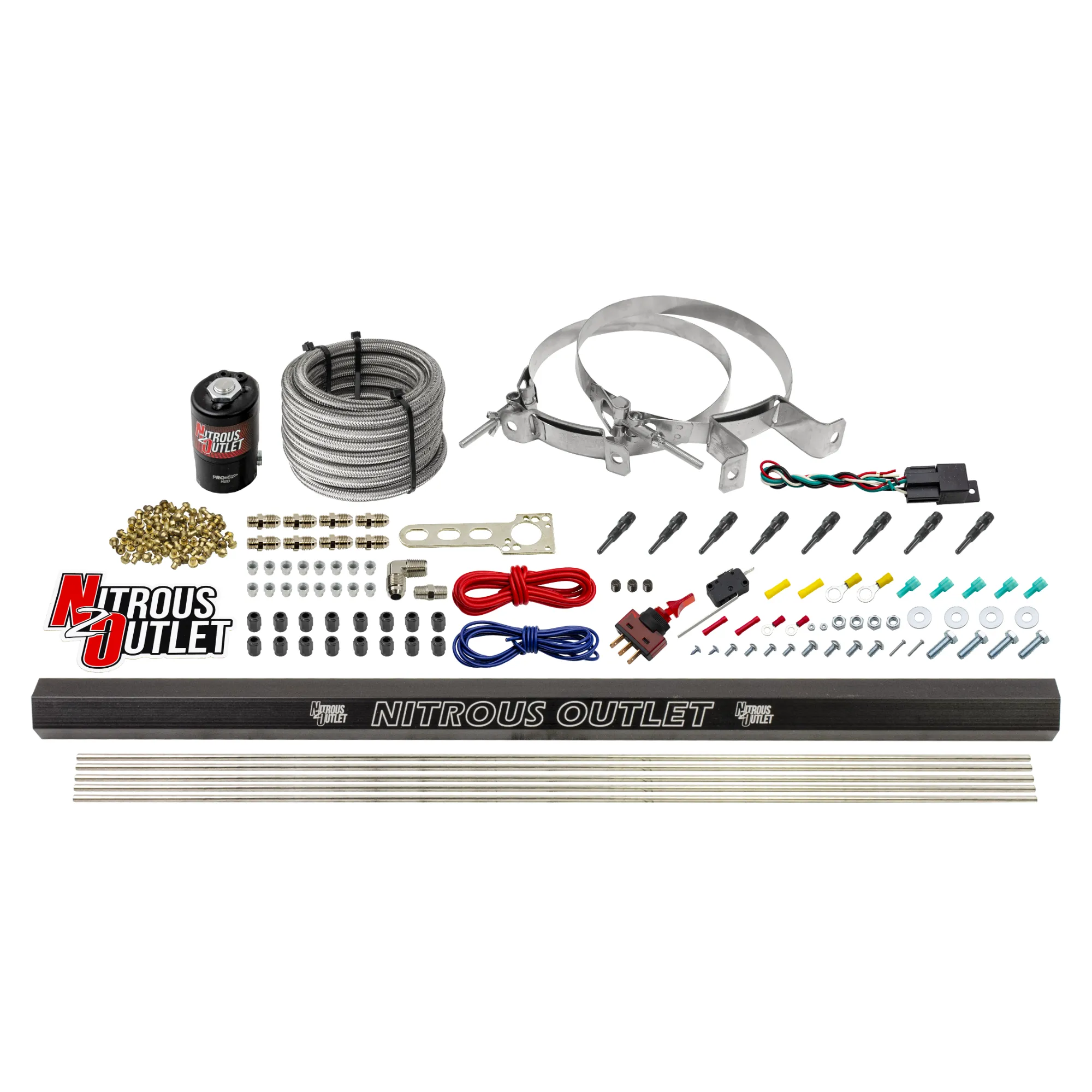 Nitrous Outlet Dry 8 Cylinder Direct Port System - .122 Nitrous Solenoid/Injection Rail/90 Degree Discharge Nozzles (100-4...