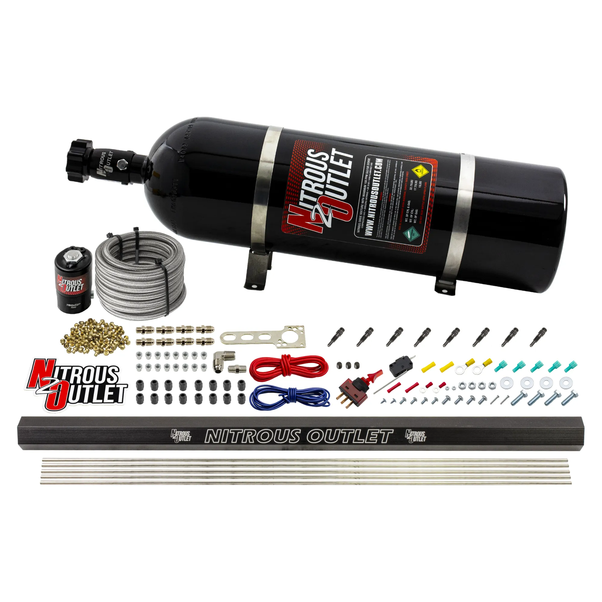 Nitrous Outlet Dry 8 Cylinder Direct Port System - .122 Nitrous Solenoid/Injection Rail/SBT Discharge Nozzles (100-400HP)(...