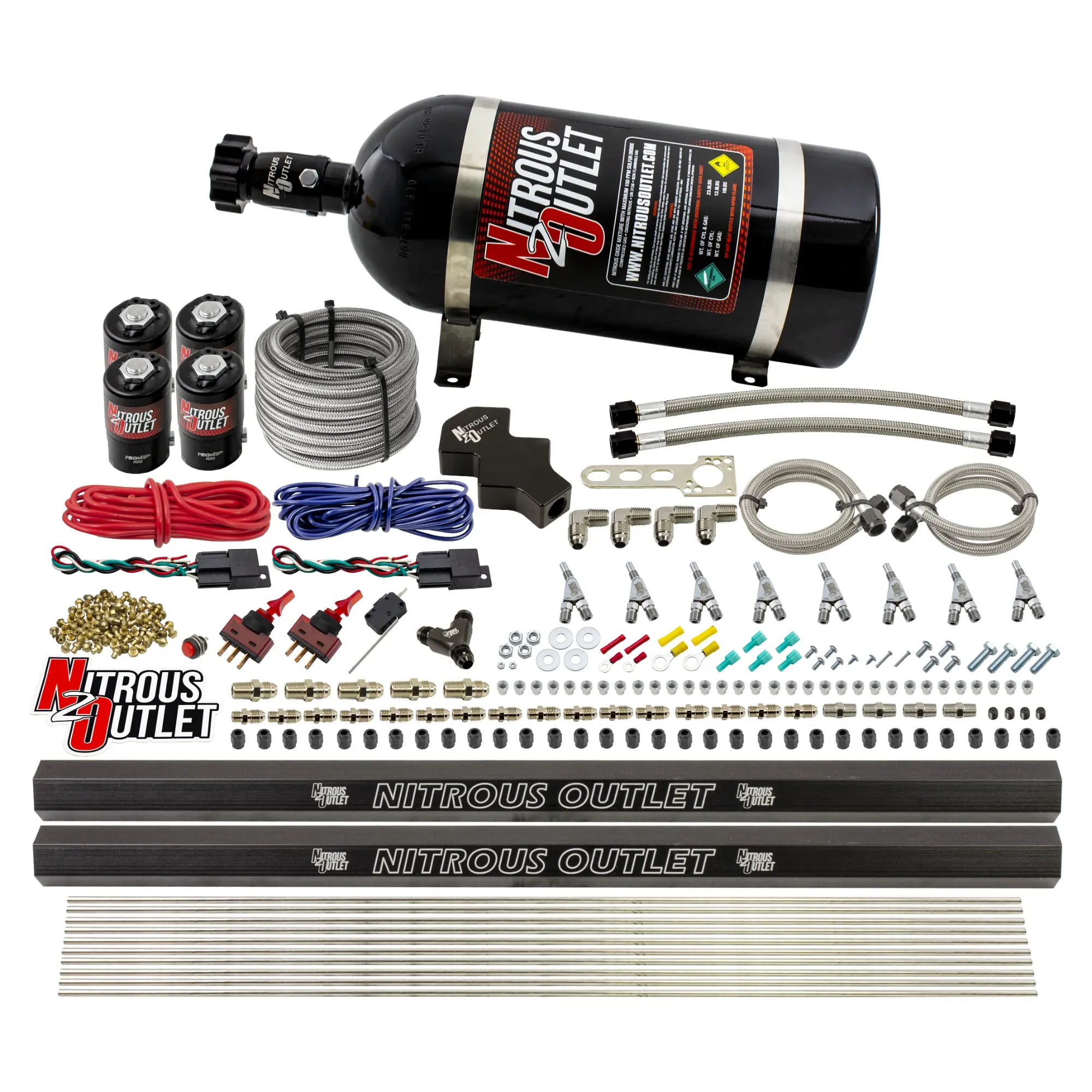 Nitrous Outlet Dry 8 Cylinder Direct Port System - Four .122 Nitrous Solenoids/Two Dual Passage Injection Rails/SBT Dual P...