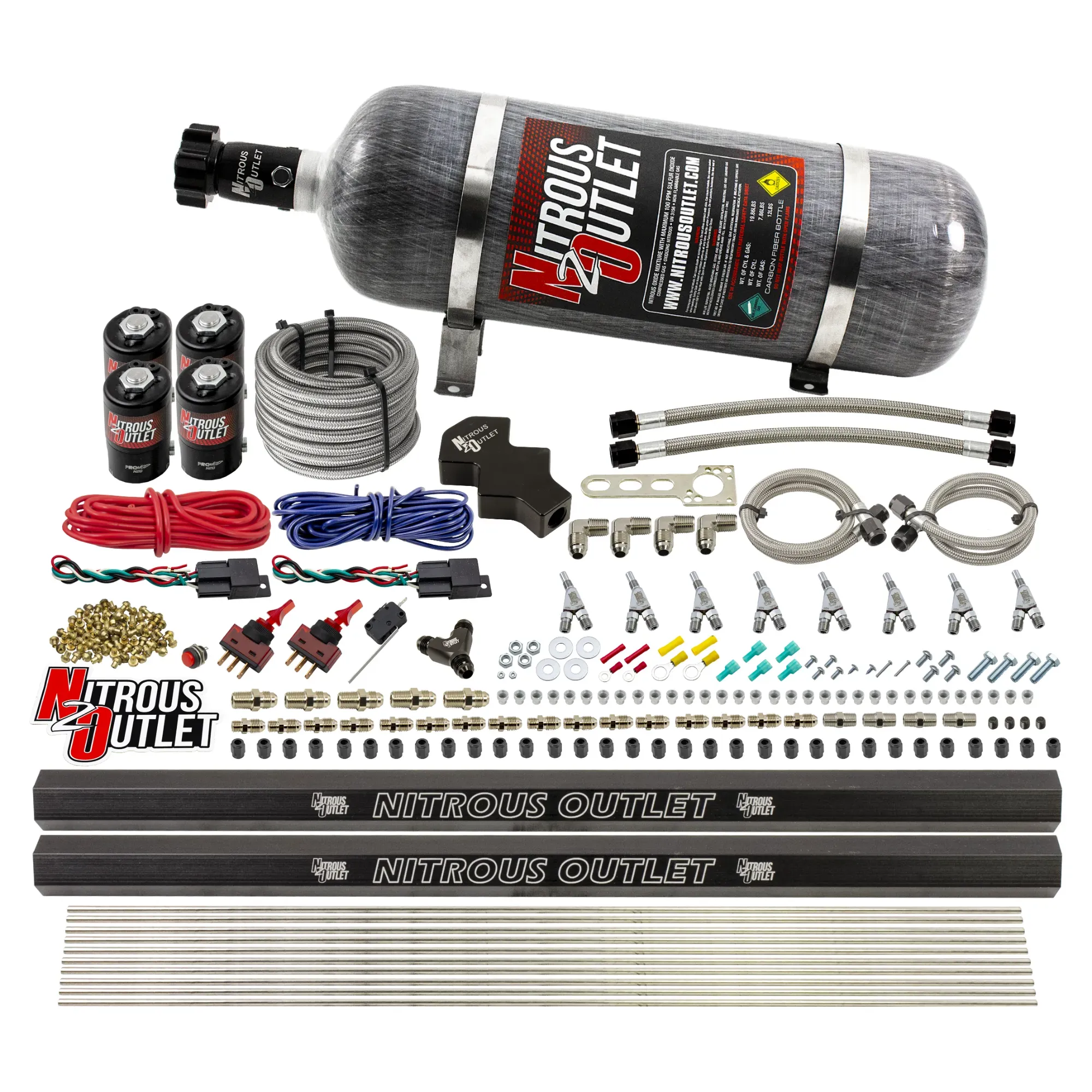 Nitrous Outlet Dry 8 Cylinder Direct Port System - Four .122 Nitrous Solenoids/Two Dual Passage Injection Rails/SBT Dual P...