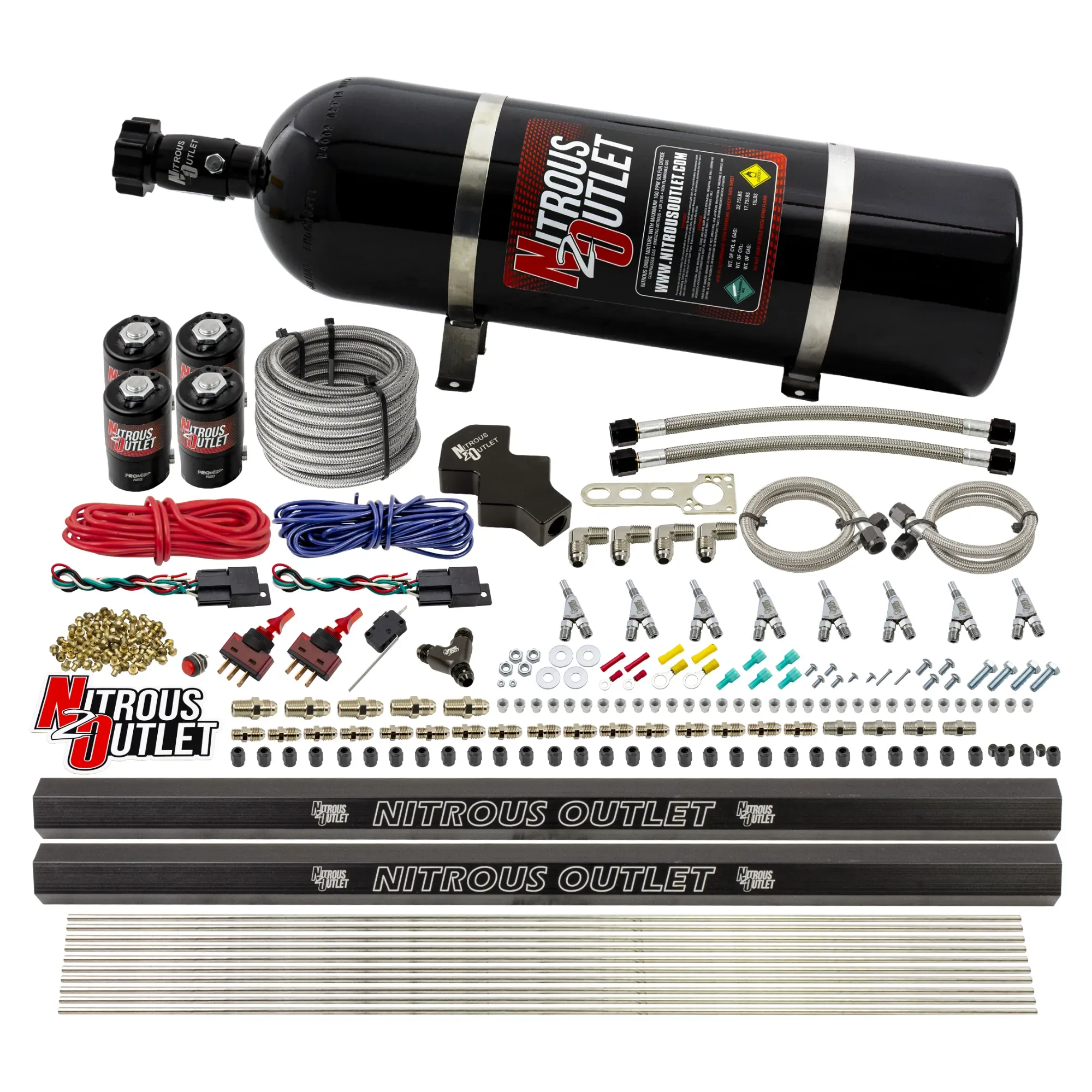 Nitrous Outlet Dry 8 Cylinder Direct Port System - Four .122 Nitrous Solenoids/Two Dual Passage Injection Rails/SBT Dual P...