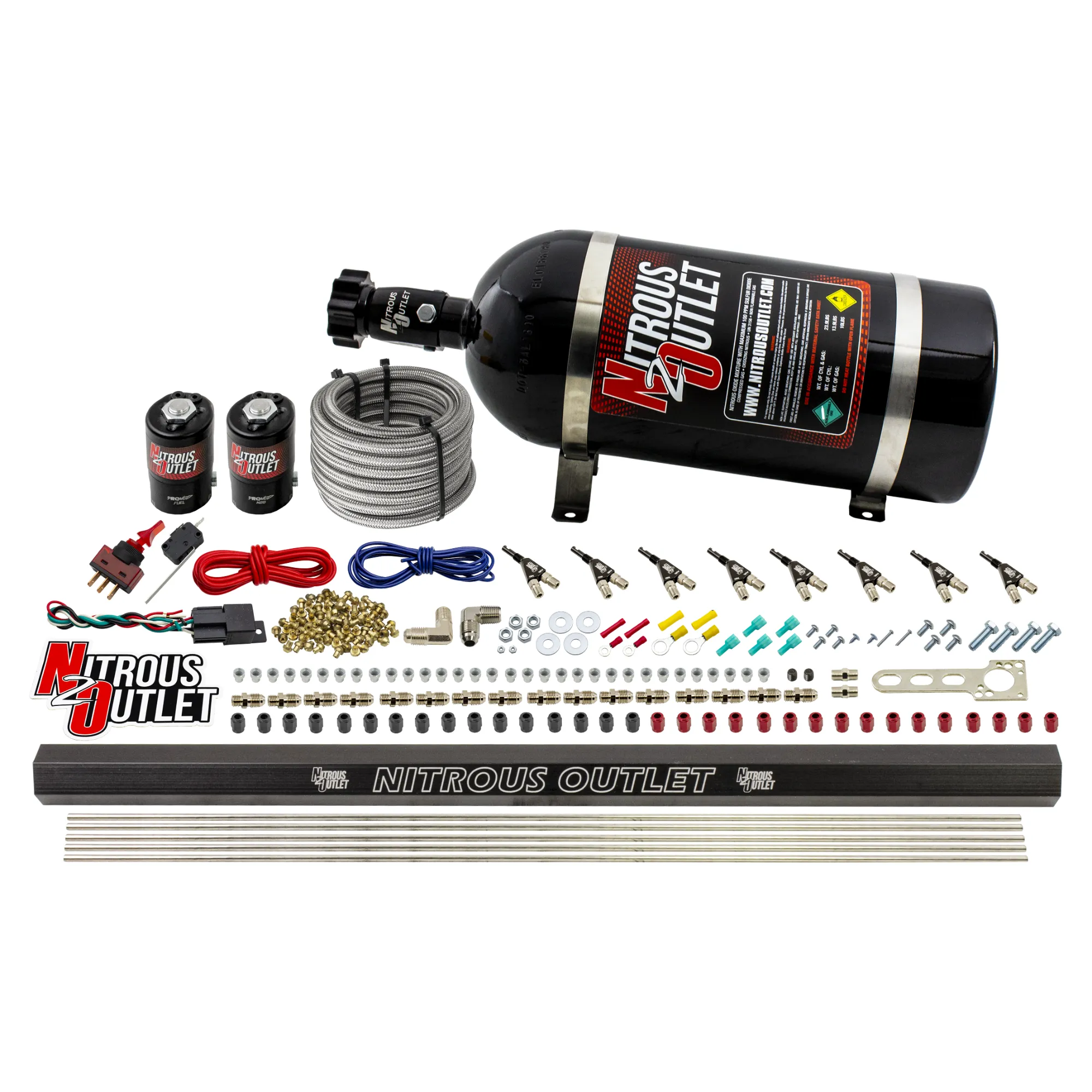 Nitrous Outlet 8 Cylinder Direct Port System - .122 Nitrous Solenoid/.310 Fuel Solenoid/Dual Passage Injection Rail/90 Deg...