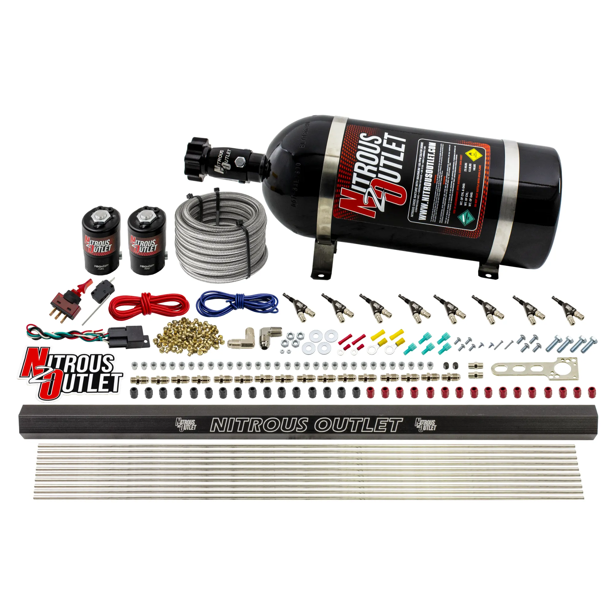 Nitrous Outlet 8 Cylinder Direct Port System - .122 Nitrous Solenoid/.310 Fuel Solenoid/Dual Passage Injection Rail/90 Deg...