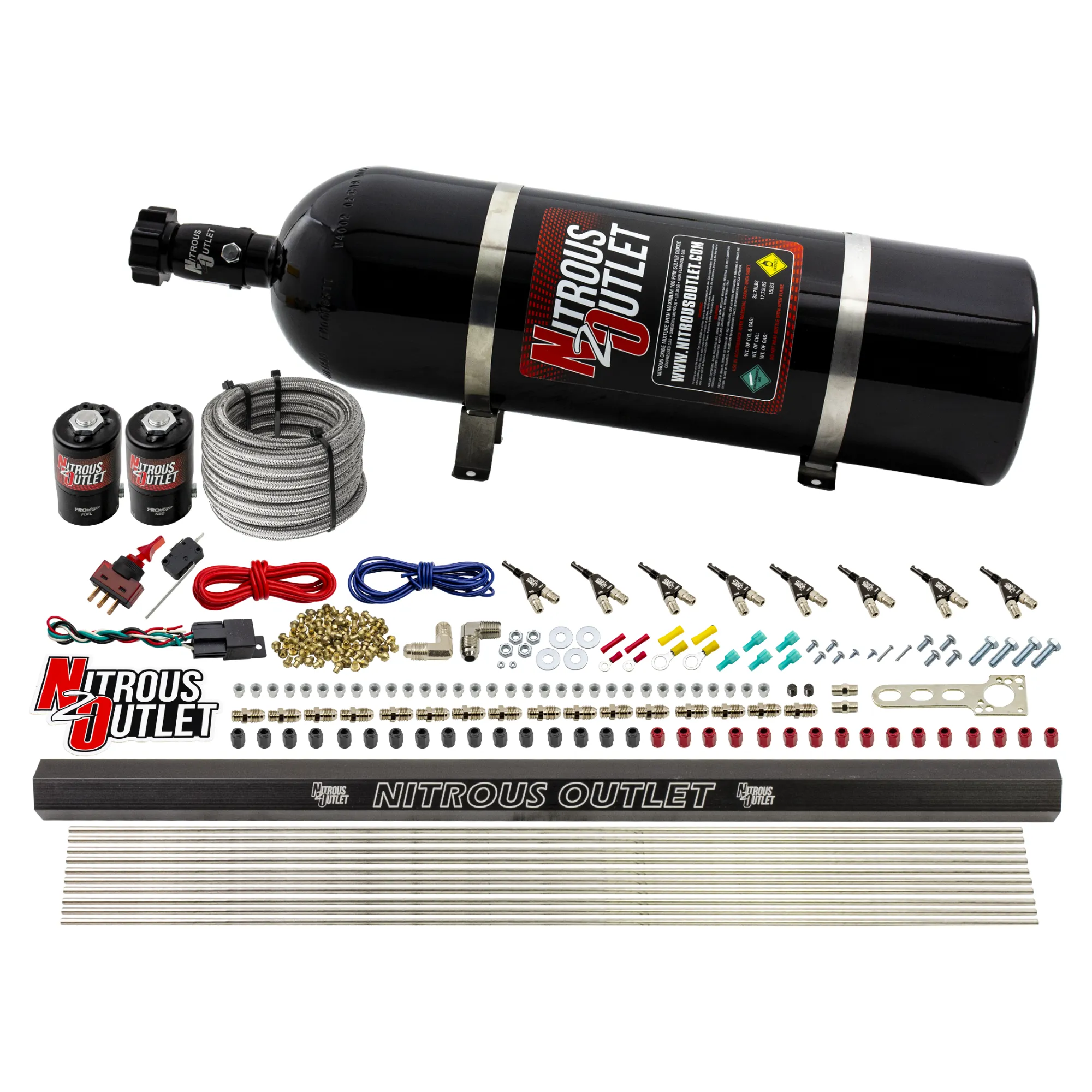 Nitrous Outlet 8 Cylinder Direct Port System - .122 Nitrous Solenoid/.310 Fuel Solenoid/Dual Passage Injection Rail/90 Deg...