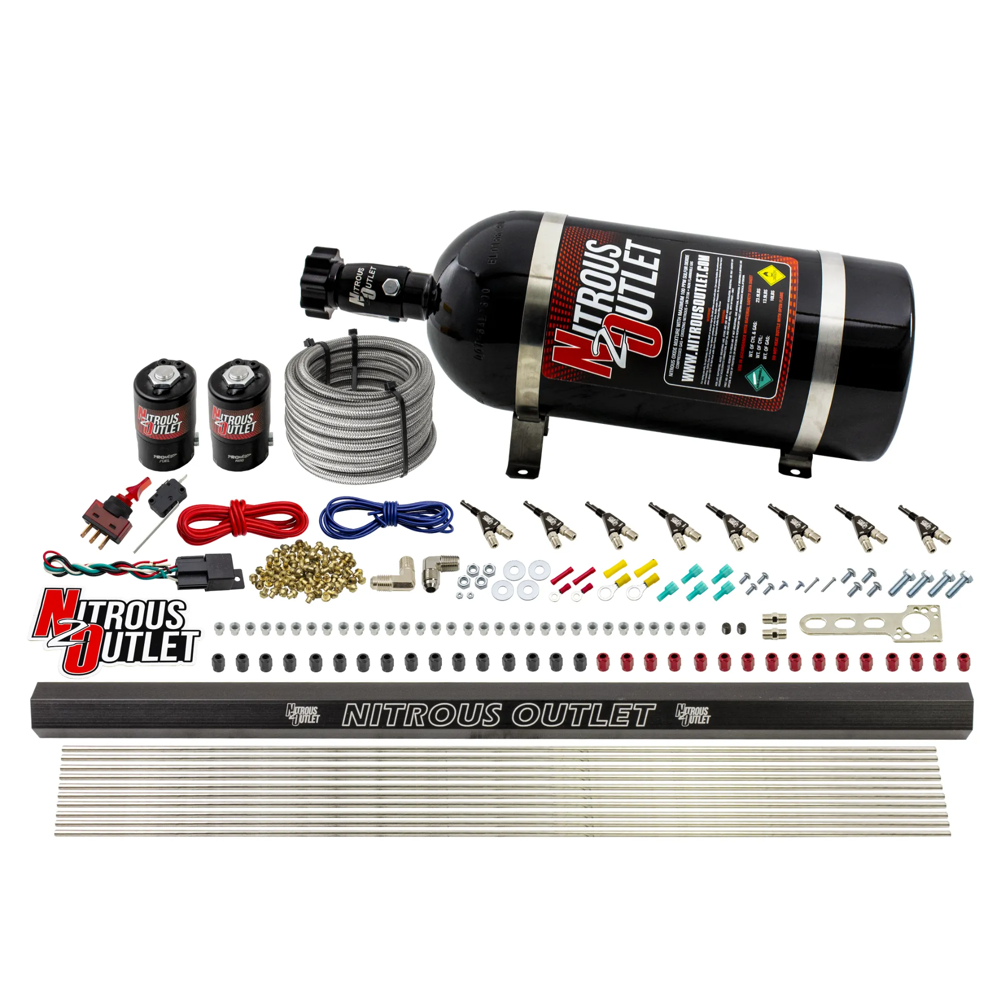 Nitrous Outlet 8 Cylinder Direct Port System - .122 Nitrous Solenoid/.310 Fuel Solenoid/Dual Passage Injection Rail/90 Deg...