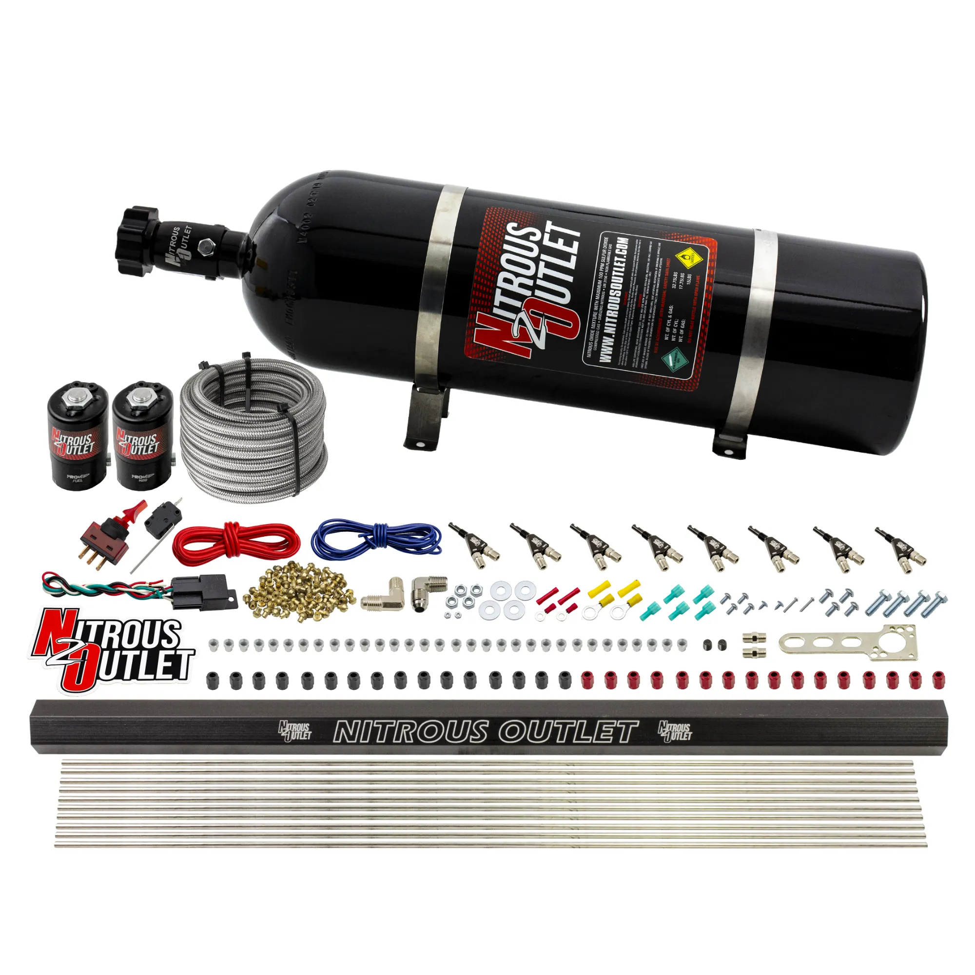 Nitrous Outlet 8 Cylinder Direct Port System - .122 Nitrous Solenoid/.310 Fuel Solenoid/Dual Passage Injection Rail/90 Deg...