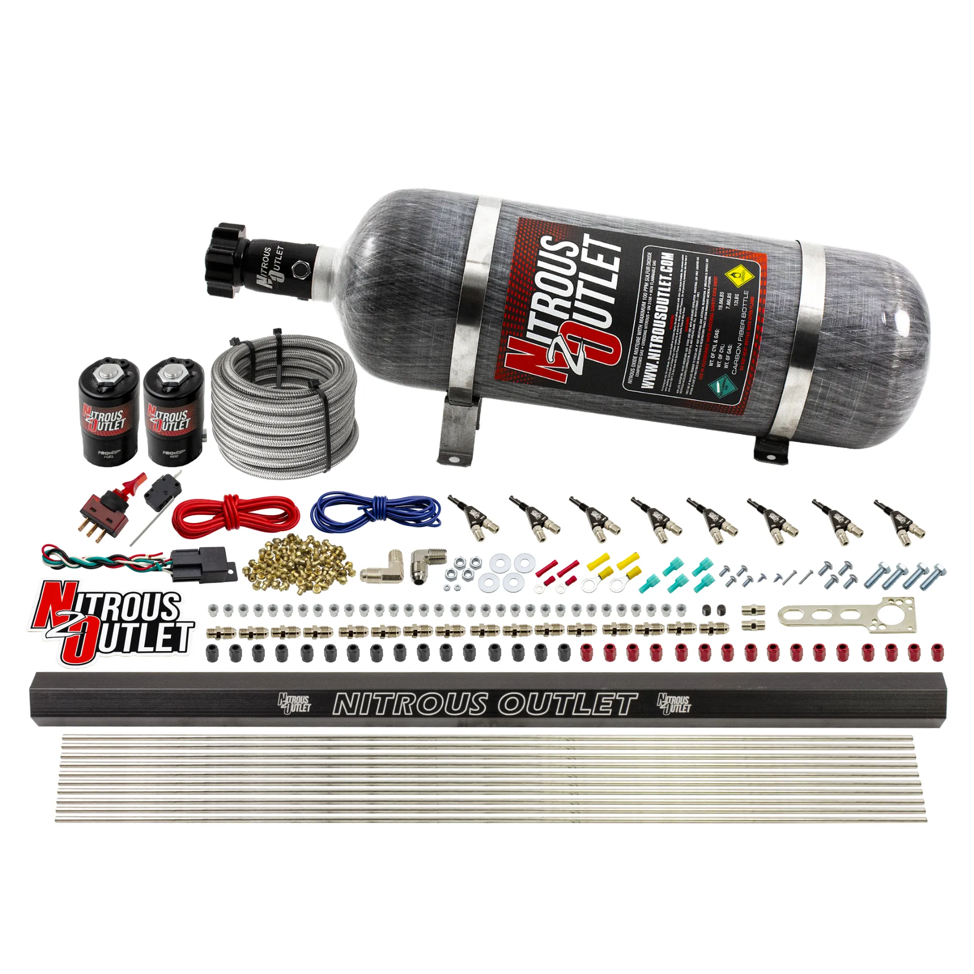 Nitrous Outlet 8 Cylinder Direct Port System - .122 Nitrous Solenoid/.310 Fuel Solenoid/Dual Passage Injection Rail/90 Deg...