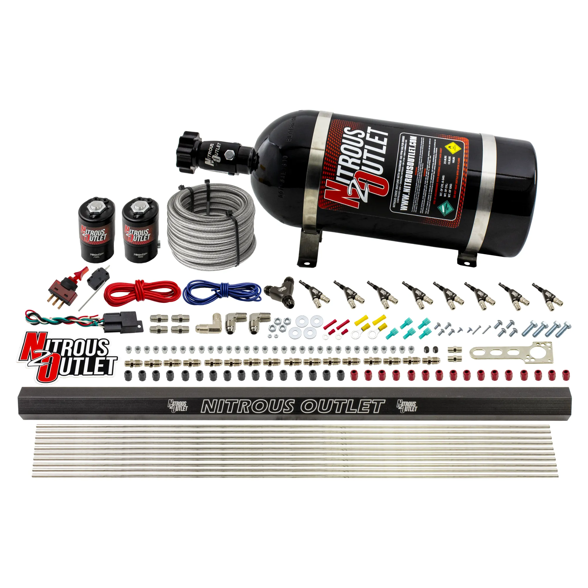 Nitrous Outlet 8 Cylinder Direct Port System - .122 Nitrous Solenoid/.310 Fuel Solenoid/Dual Passage Injection Rail/90 Deg...