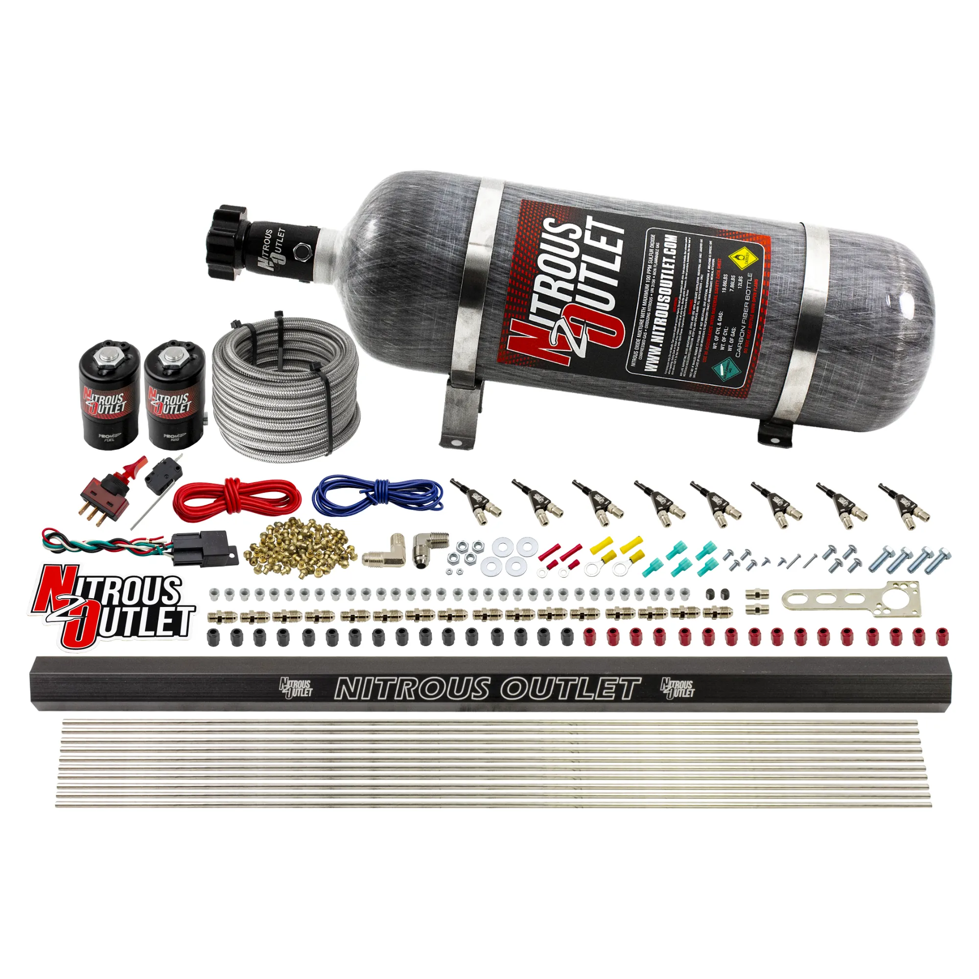 Nitrous Outlet 8 Cylinder Direct Port System - .122 Nitrous Solenoid/.310 Fuel Solenoid/Dual Passage Injection Rail/90 Deg...