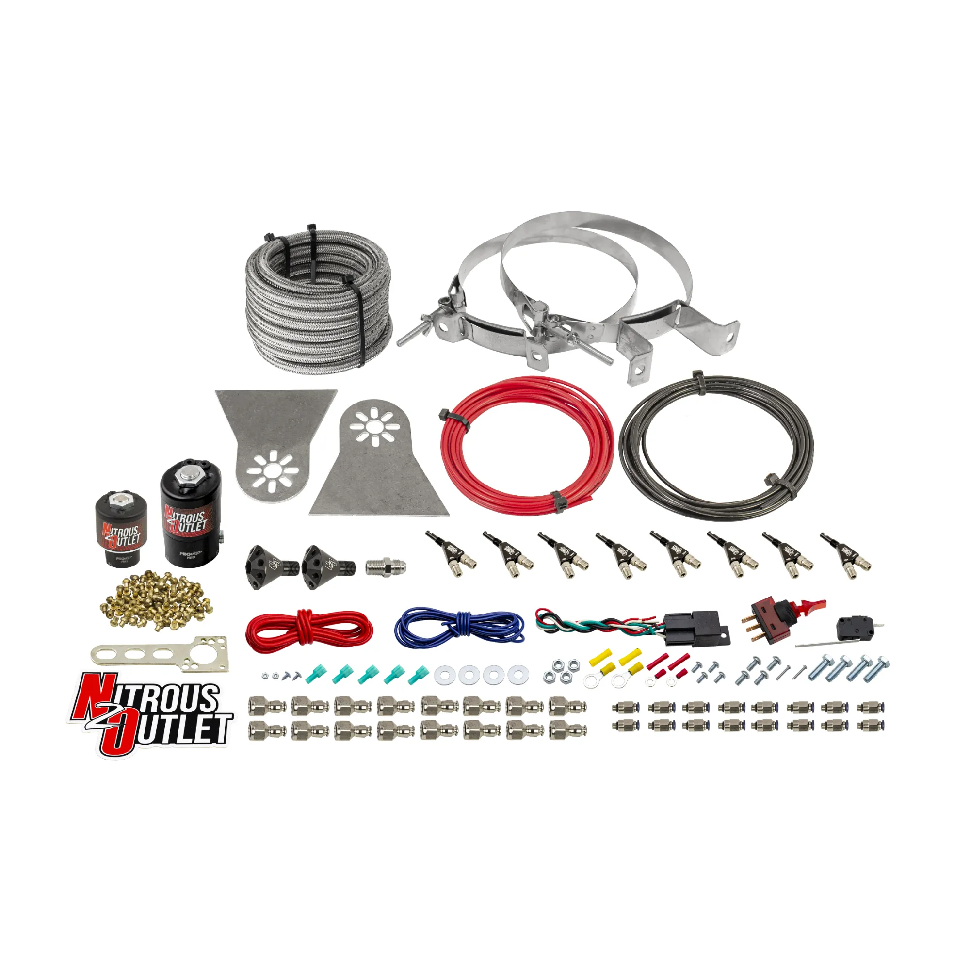 Nitrous Outlet 8 Cylinder Direct Port System - .122 Nitrous Solenoids/.177 Fuel Solenoids/Nylon Hose/Showerhead Distributi...