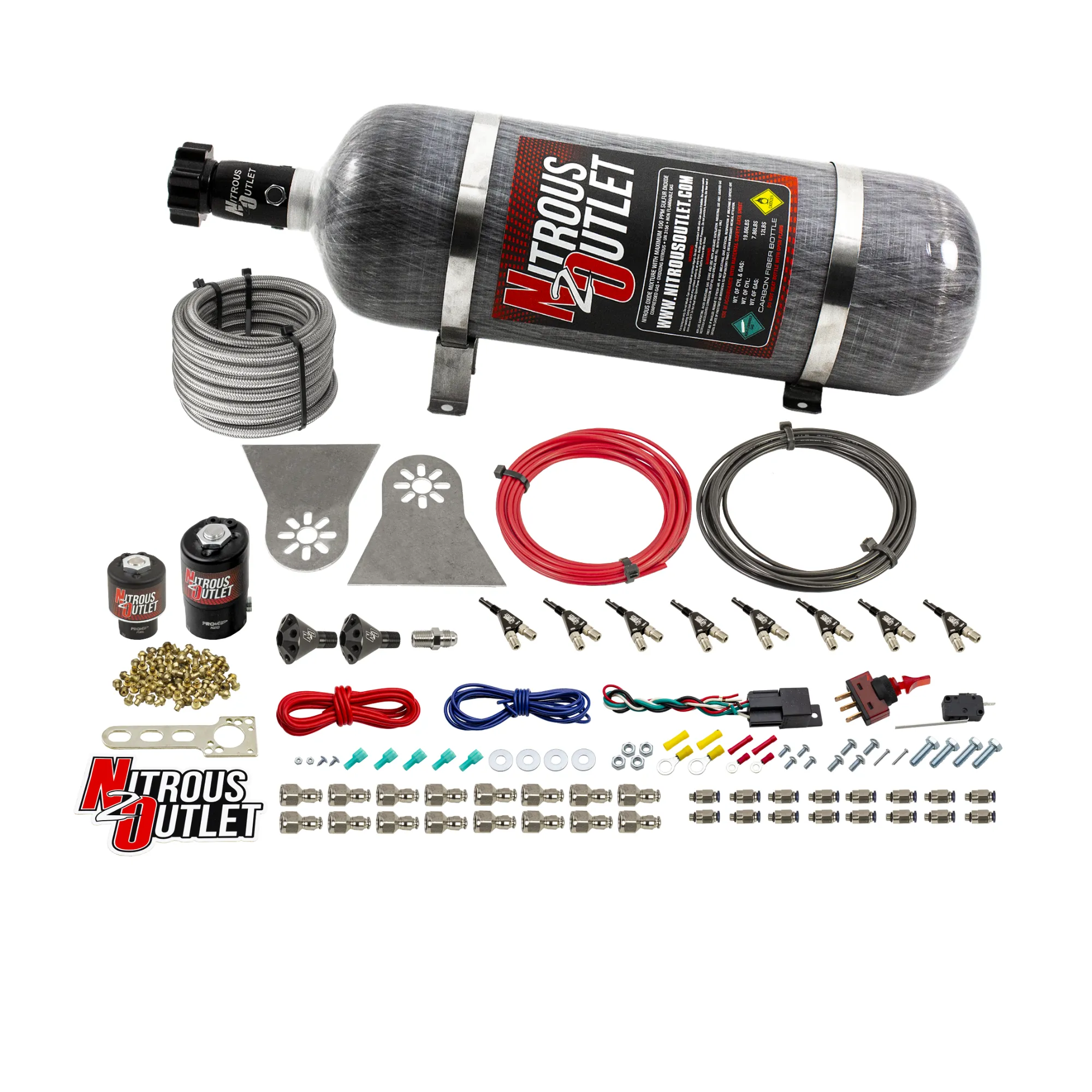 Nitrous Outlet 8 Cylinder Direct Port System - .122 Nitrous Solenoids/.177 Fuel Solenoids/Nylon Hose/Showerhead Distributi...